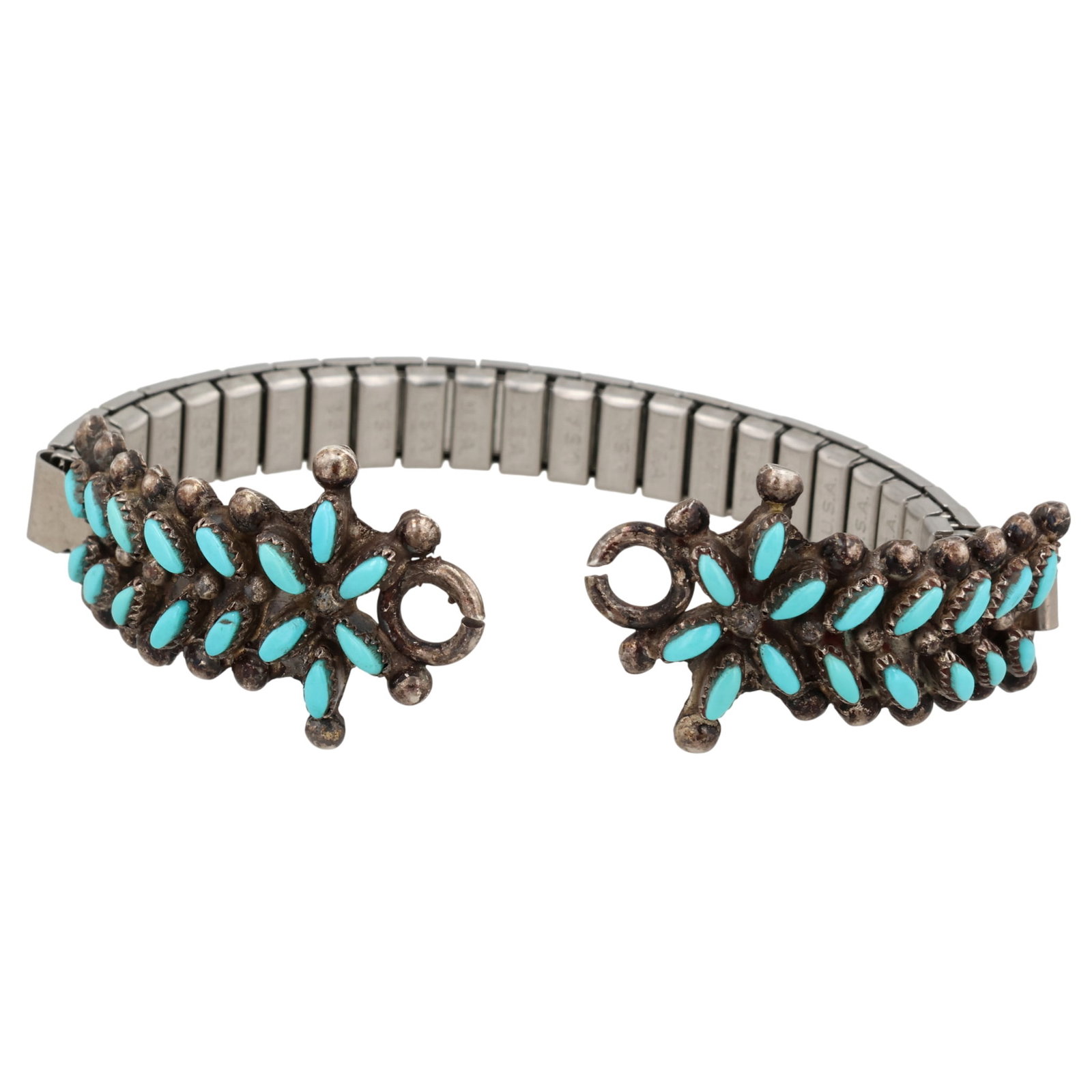 Navajo Sterling Turquoise Watch Nibs: Navajo Sterling Turquoise Needlepoint Watch Nibs, 10.5g (weighed with band)