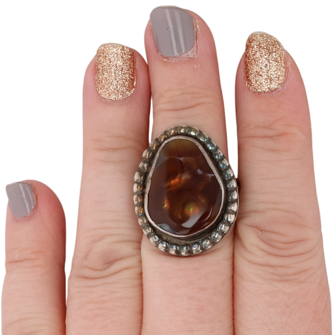 Navajo Sterling Fire Agate Ring Sz 7.5 (1 of 6)