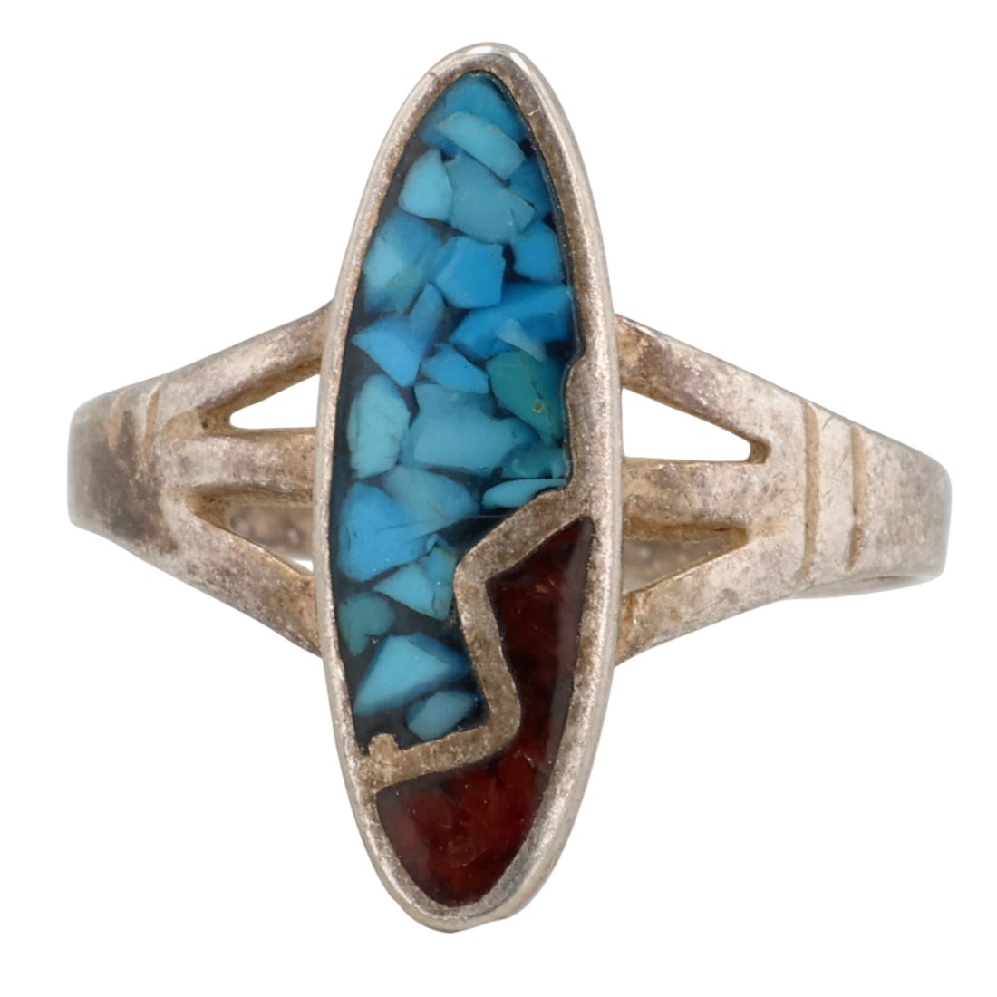 Navajo Sterling Turquoise Coral Ring Sz 6.25 (1 of 6)
