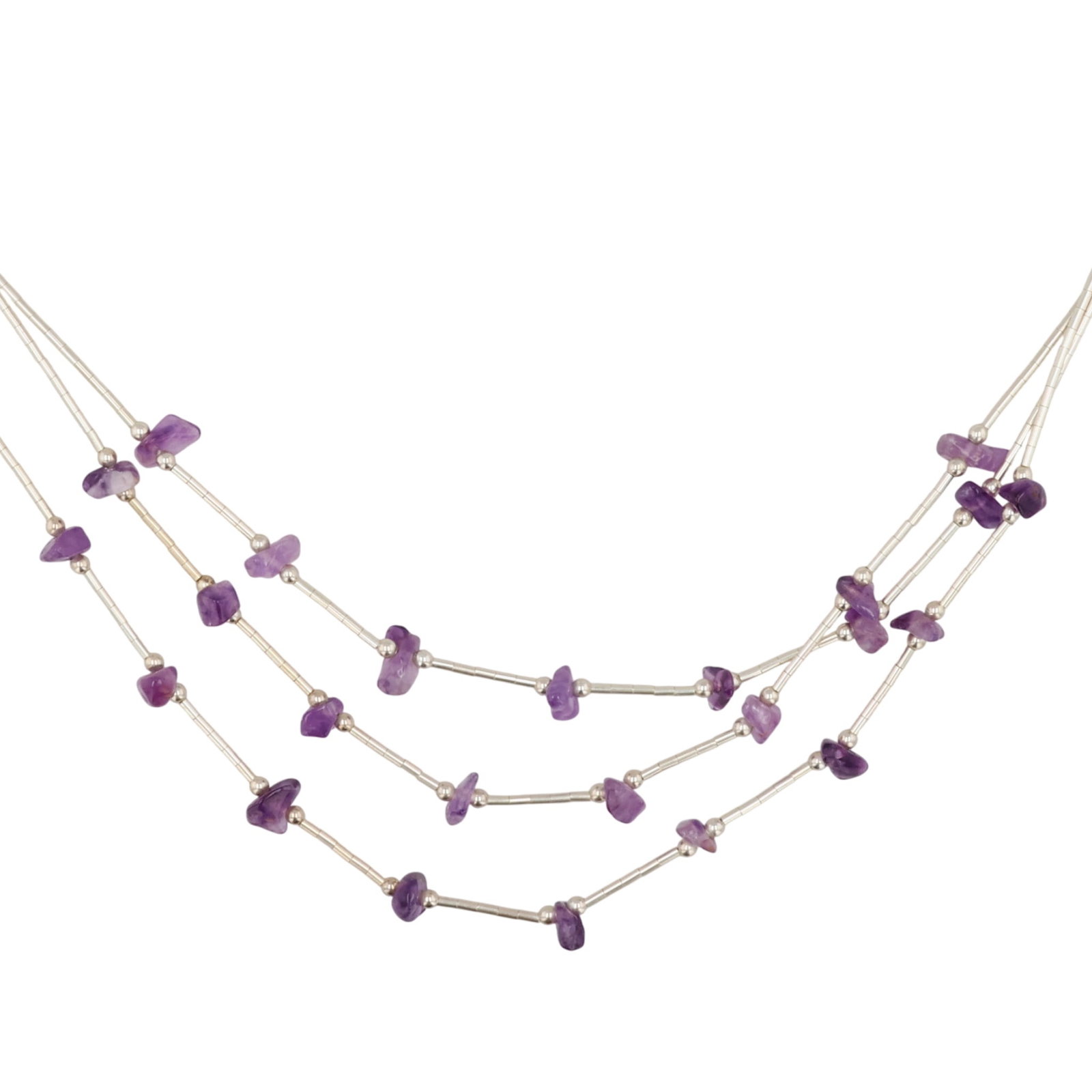 Navajo Sterling Amethyst 3 Strand Necklace (1 of 5)