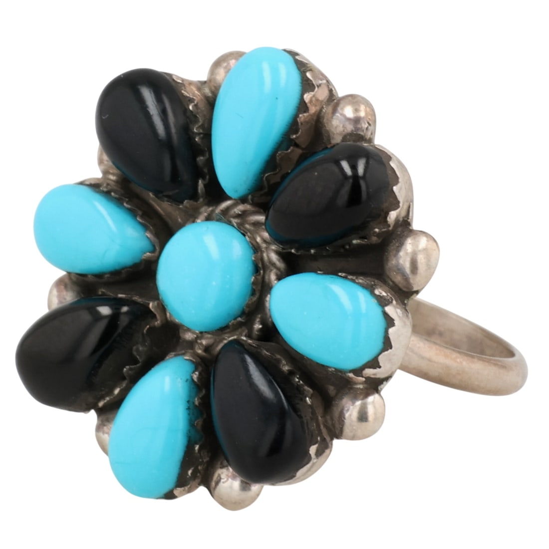 Thompson Alladawa Zuni Sterling Onyx Turquoise Ring Sz 9.75: Thompson Alladawa Zuni Sterling Onyx Turquoise Ring 6g Sz 9.75