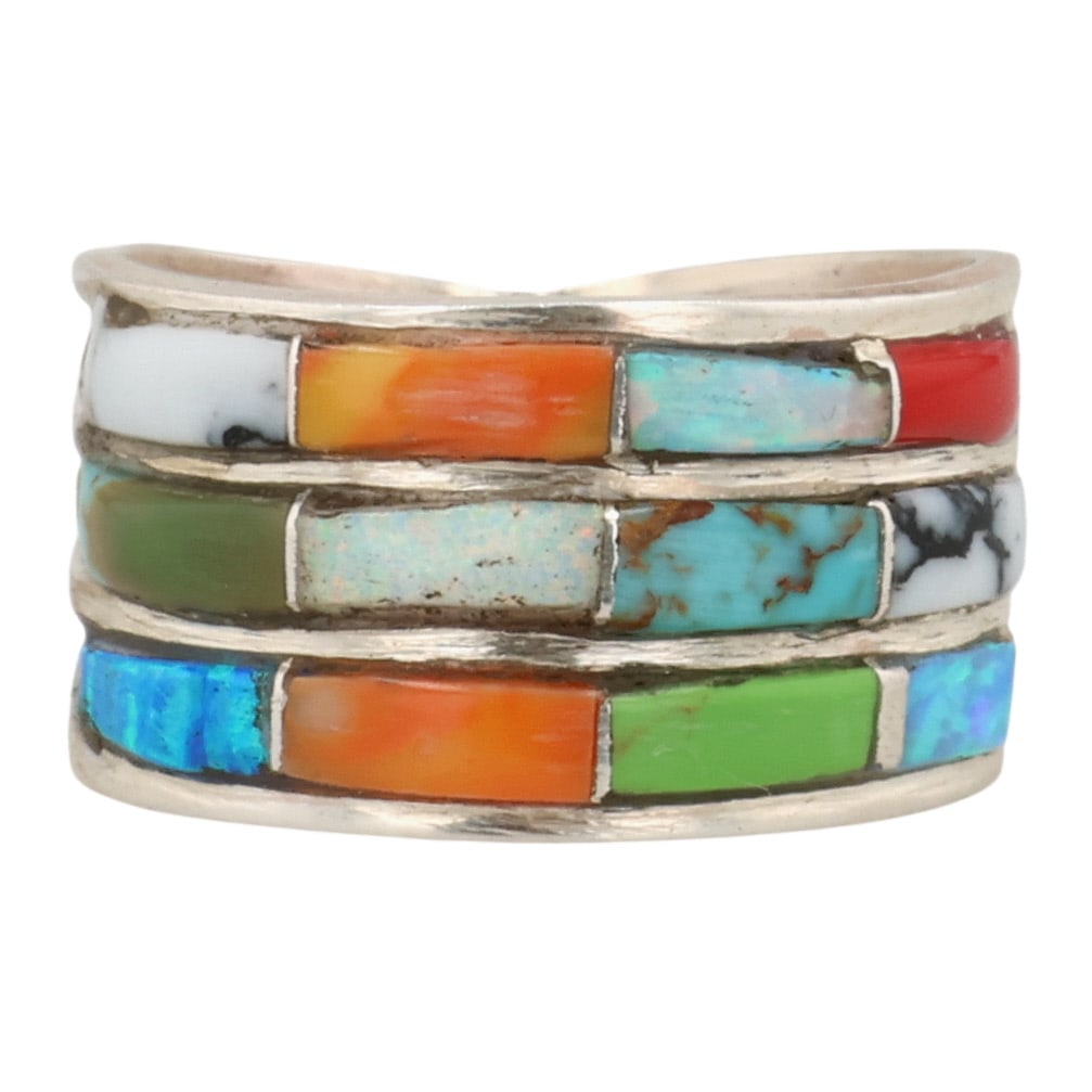 Debbie Livingston Navajo Sterling Multi-Stone Inlay Ring Sz 7.5 (1 of 7)
