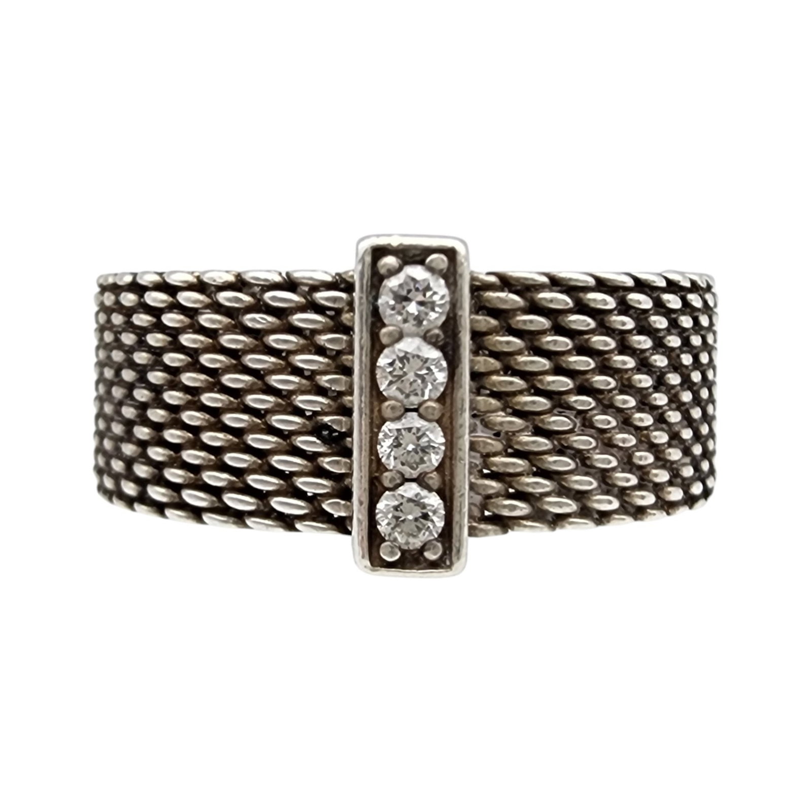 Tiffany & Co. Sterling Diamond Somerset Mesh Ring Sz 4 (1 of 7)