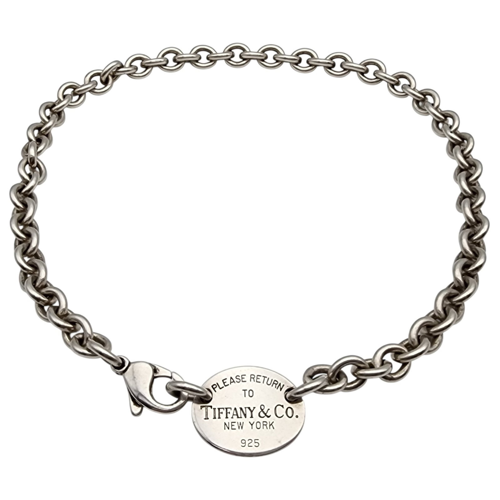 Tiffany & Co. Sterling Return to Tiffany Oval Tag Chain Necklace: Tiffany & Co. Sterling Return to Tiffany Oval Tag Chain Necklace, 16" - 53.1g, comes with Tiffany pouch as shown