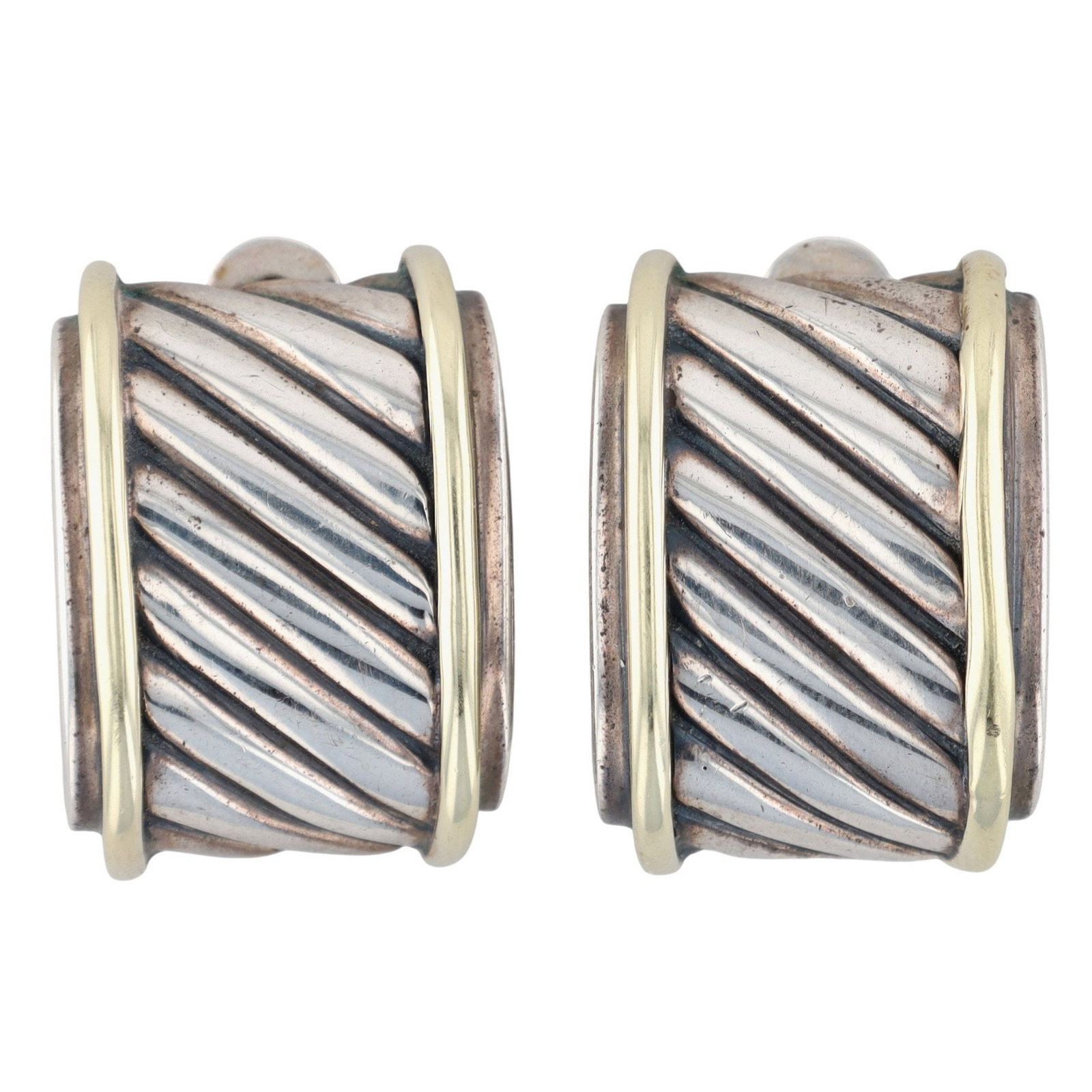 David Yurman Sterling & 14K Gold Cable Cigar Band Earrings (1 of 4)