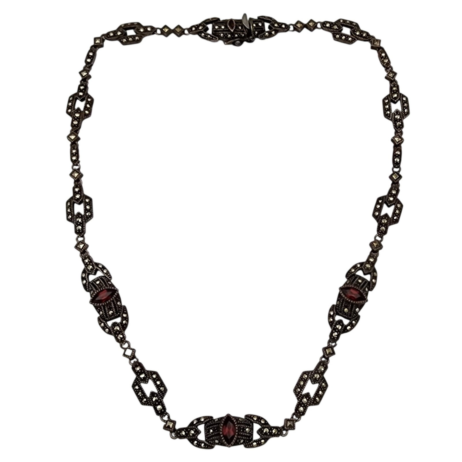 Vintage Judith Jack Sterling Garnet Marcasite Necklace - 2