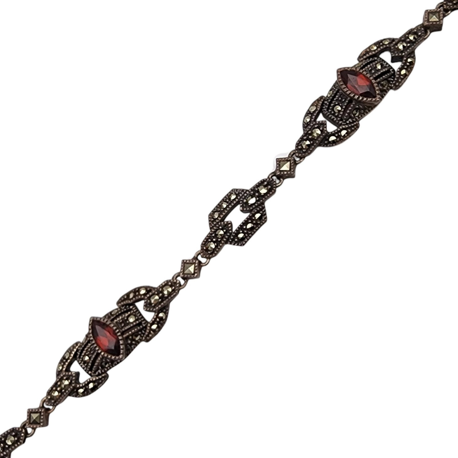 Vintage Judith Jack Sterling Garnet Marcasite Necklace - 3