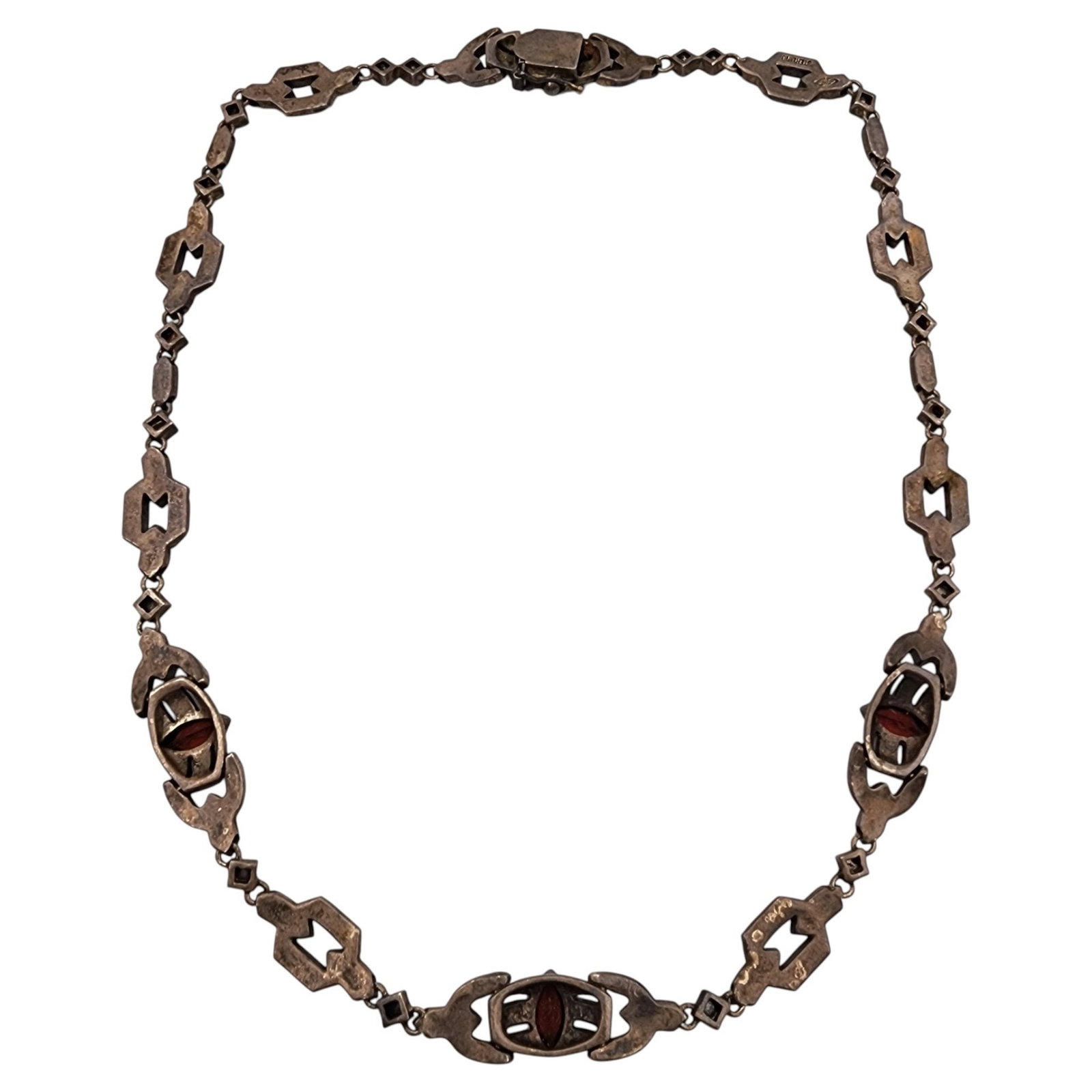 Vintage Judith Jack Sterling Garnet Marcasite Necklace - 4