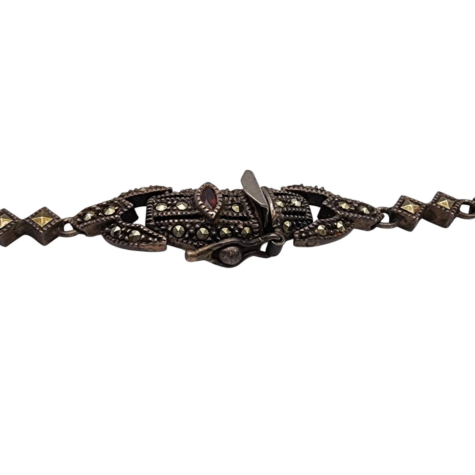 Vintage Judith Jack Sterling Garnet Marcasite Necklace - 5