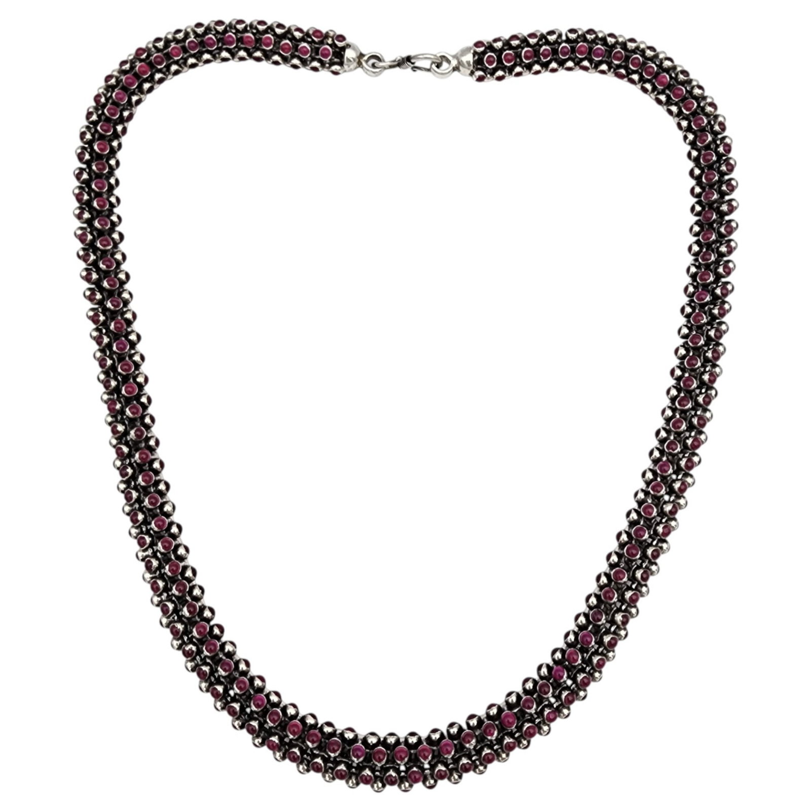 Heavy Sterling Garnet Studded Rope Necklace: Wow! Heavy Sterling Garnet Studded Rope Necklace - 110.4g