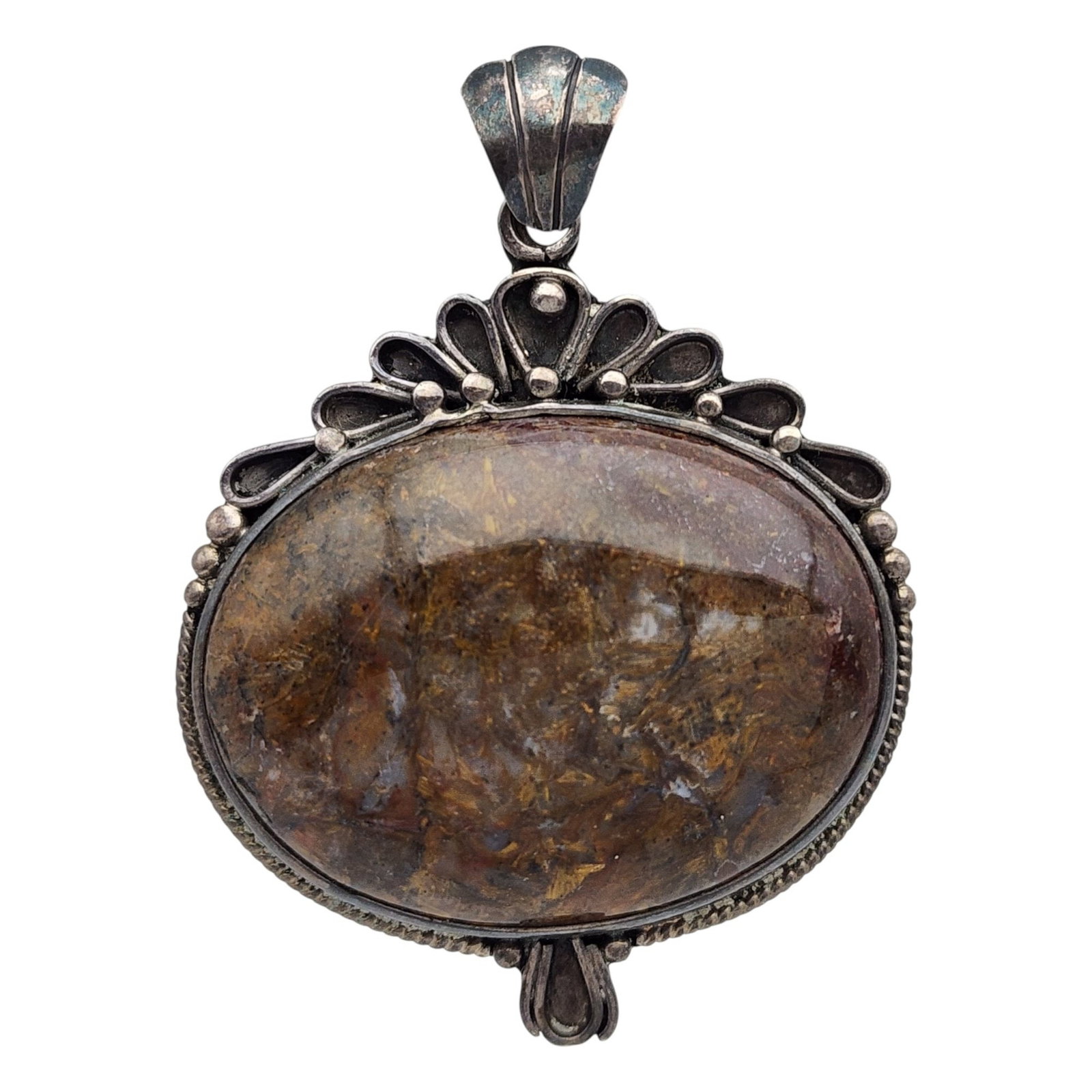 Vintage Sterling Jasper Pendant: Vintage Sterling Jasper Pendant - 24.8g