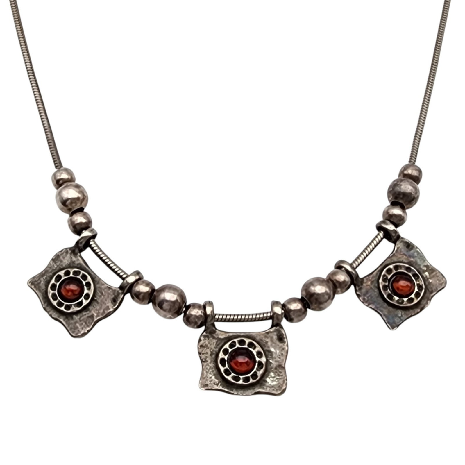 Megido Sterling Garnet Necklace: Vintage Signed Megido Sterling Garnet Necklace - 7.9g