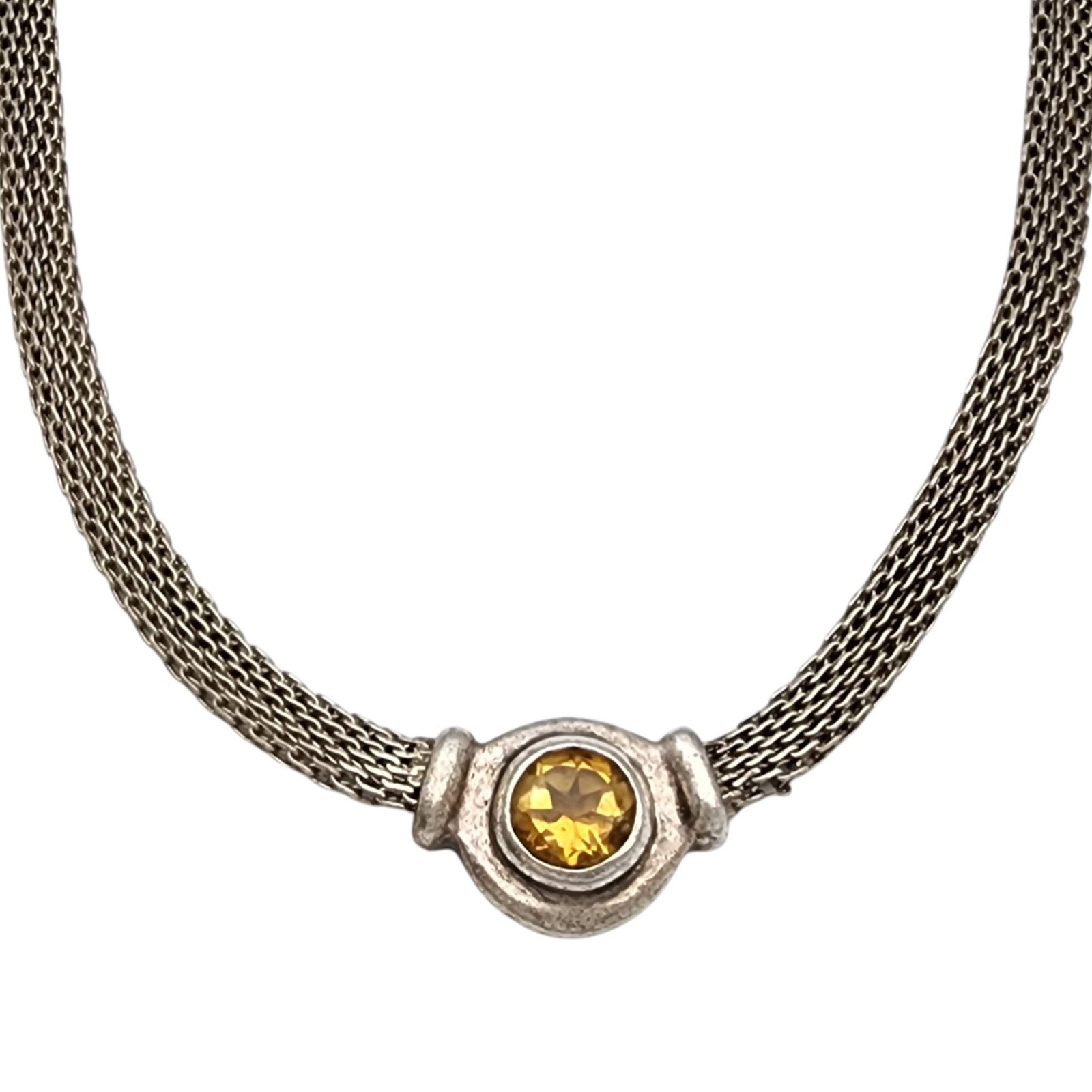 Italy Sterling Citrine Mesh Necklace: Italy Sterling Citrine Mesh Necklace - 11.1g