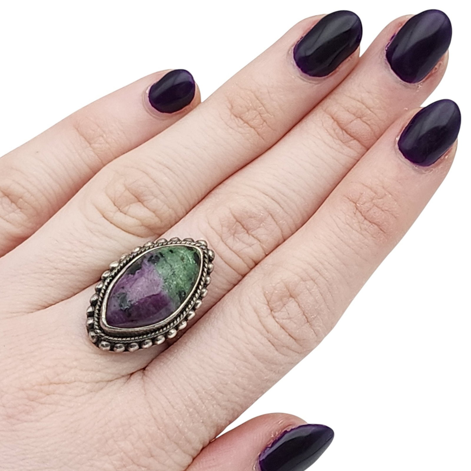 Sterling Ruby Zoisite Ring Sz 7 - 2