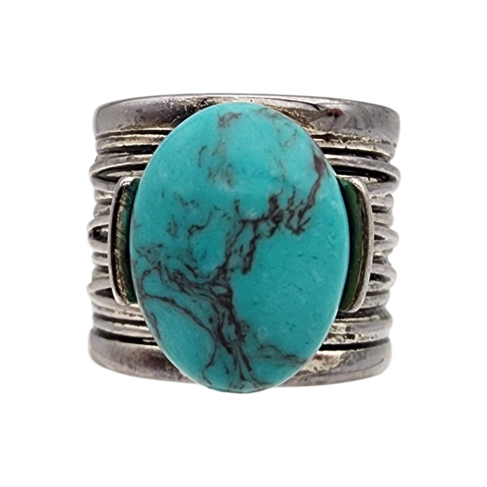 Sterling Turquoise Wide Ring Sz 7 (1 of 5)