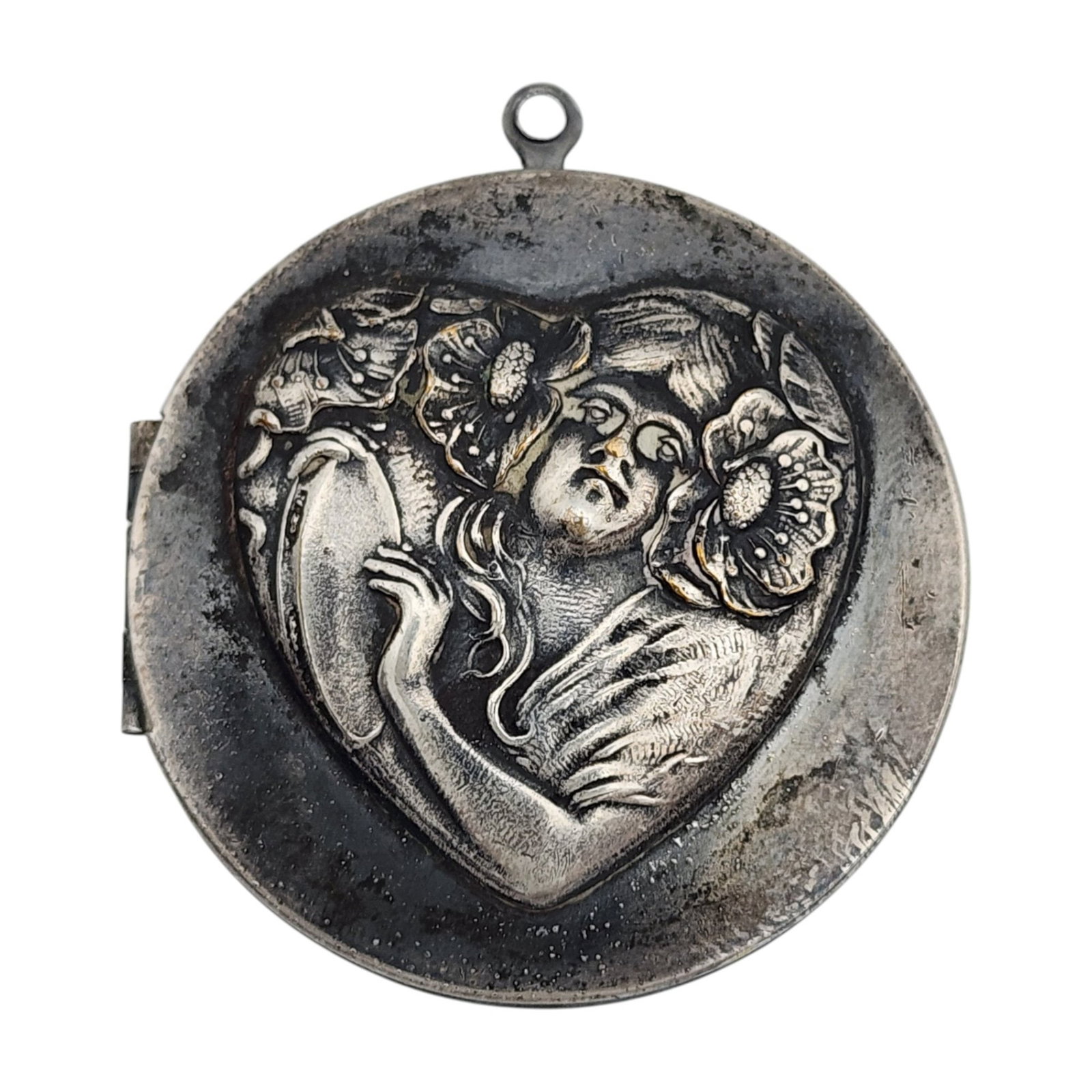 Vintage Art Nouveau Sterling Lady Locket Pendant (1 of 6)