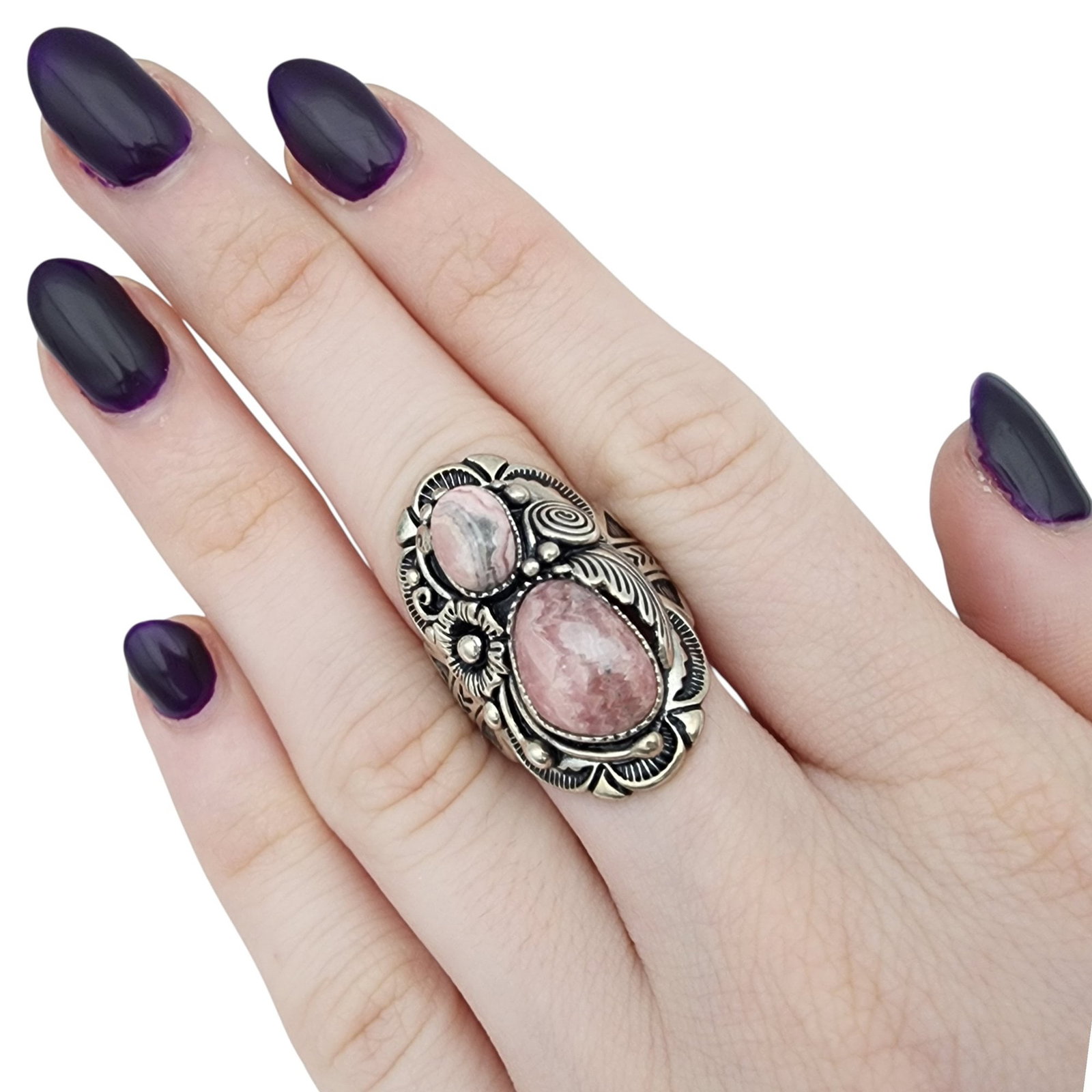 Sterling Rhodonite Flower Ring Sz 7 (1 of 8)