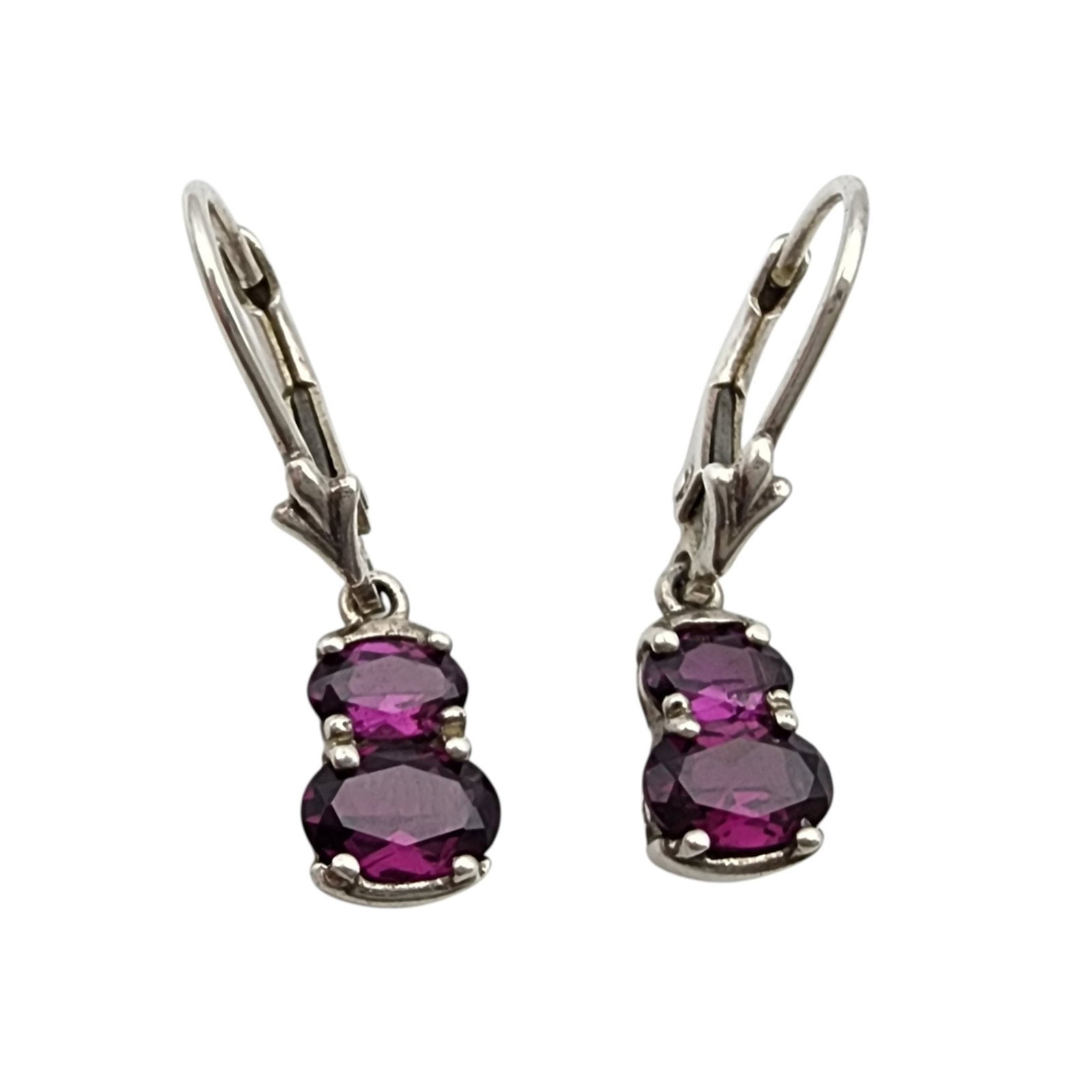 Sterling Double Garnet Dangle Earrings: Sterling Double Garnet Dangle Earrings 1.8g