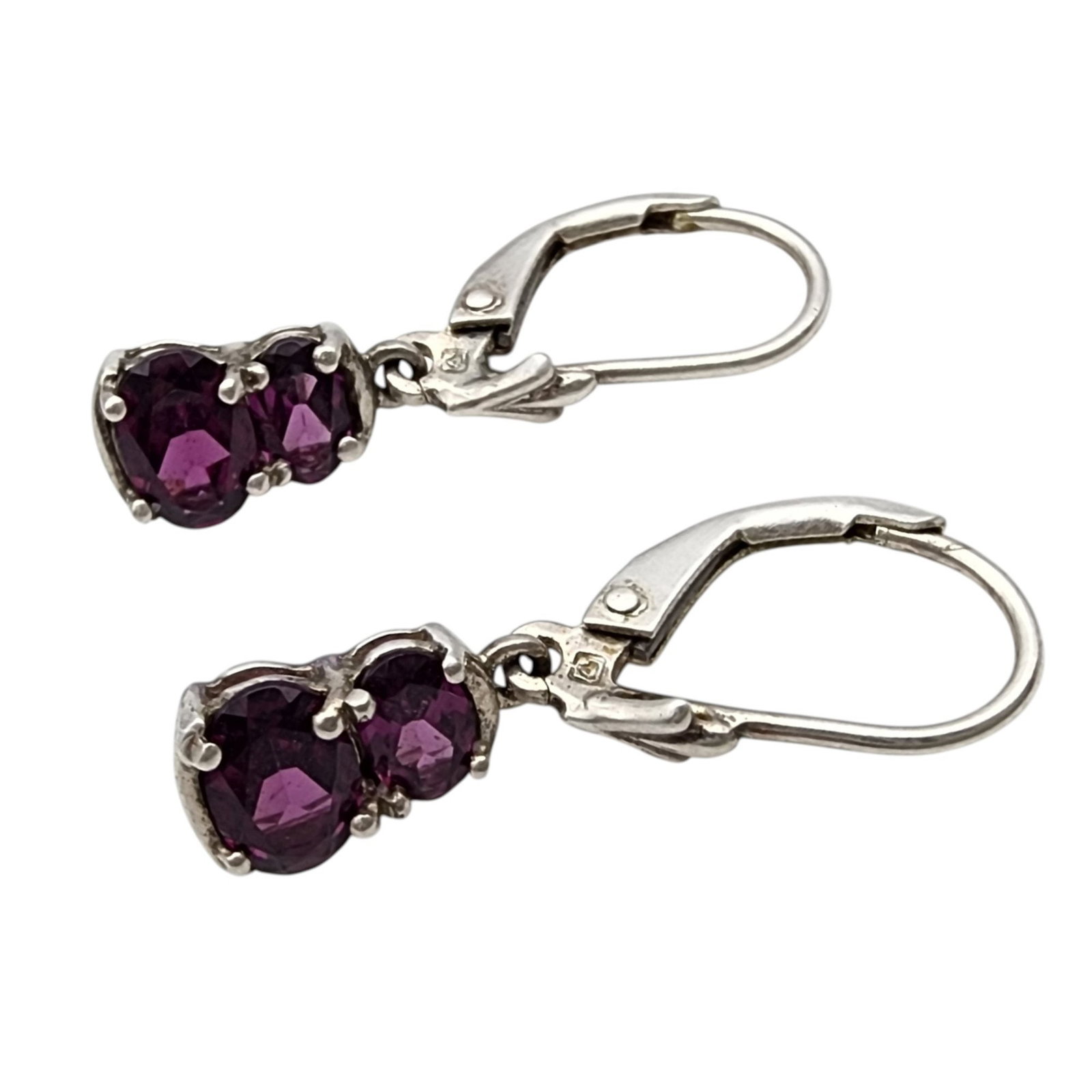 Sterling Double Garnet Dangle Earrings - 2