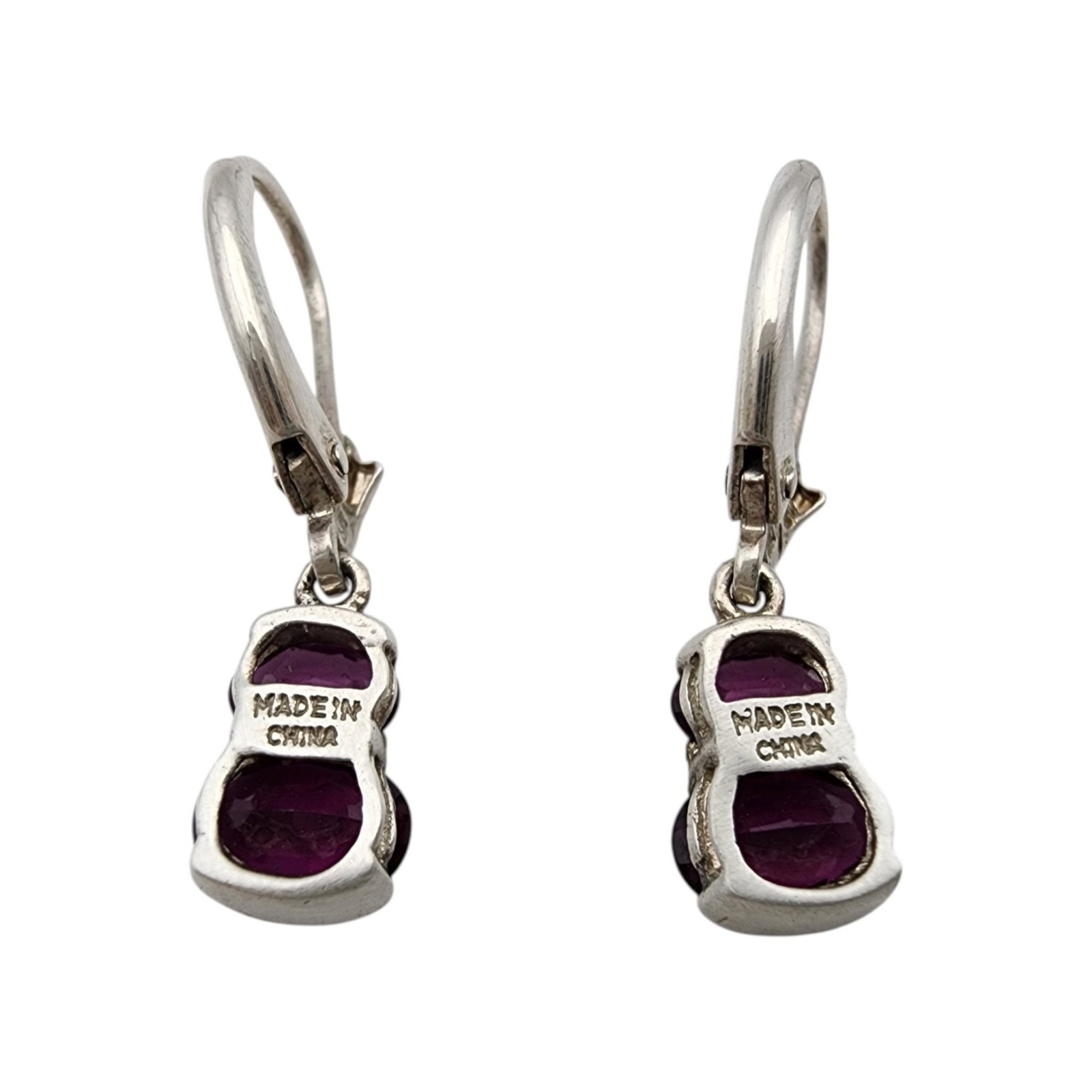 Sterling Double Garnet Dangle Earrings - 3