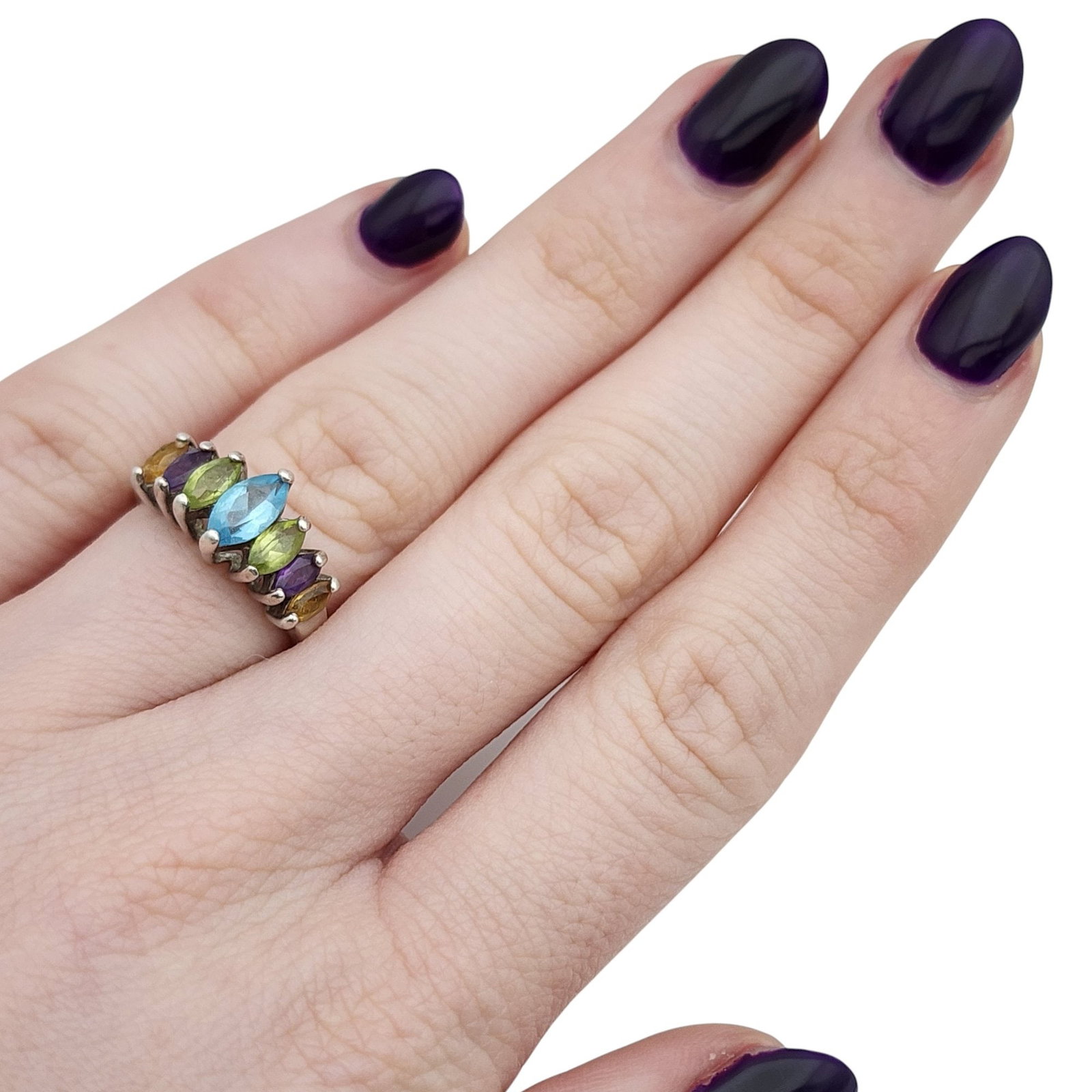 Sterling Multi Stone Ring Sz 6 - 3