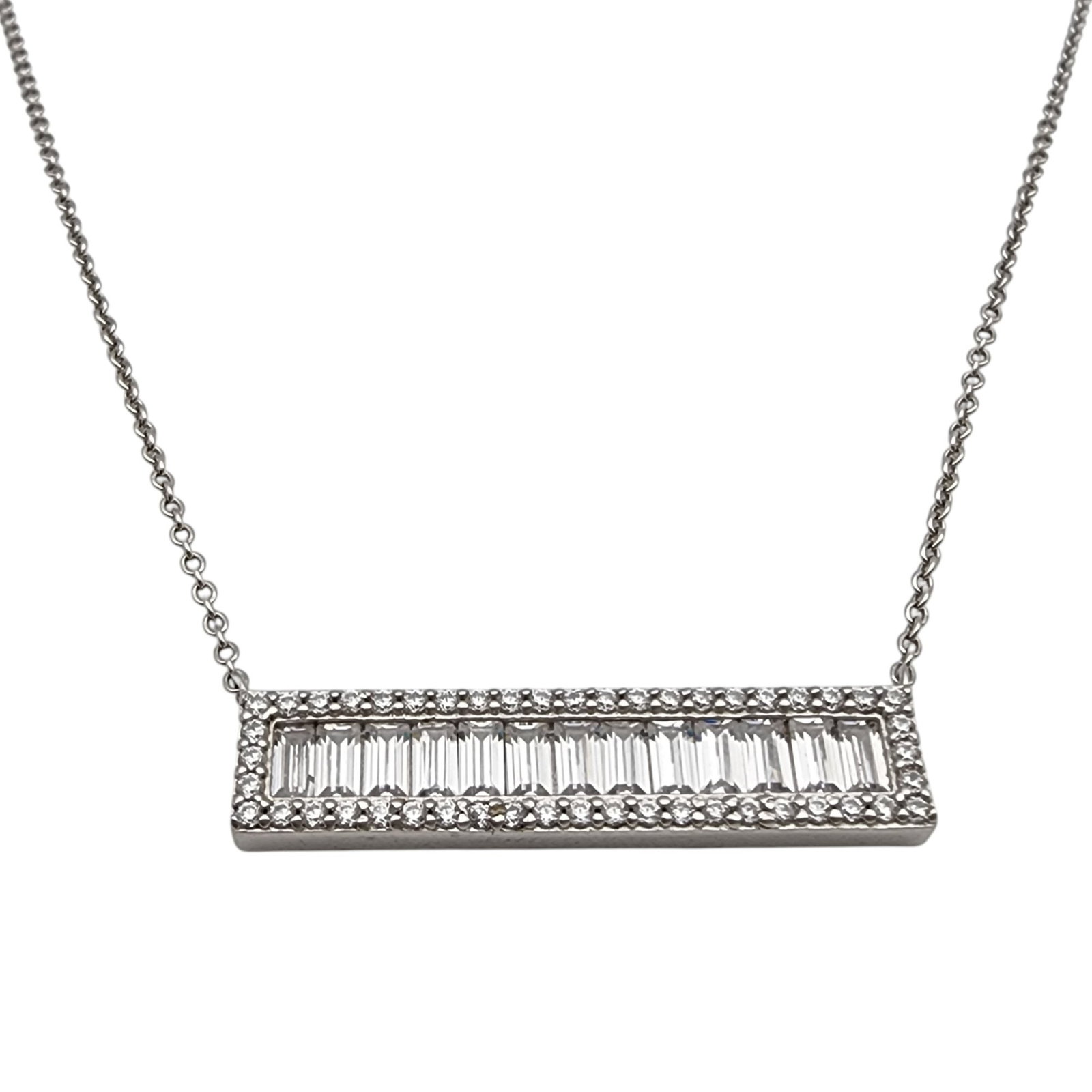 Sterling CZ Bar Chain Necklace: Sterling CZ Bar Chain Necklace 5.4g