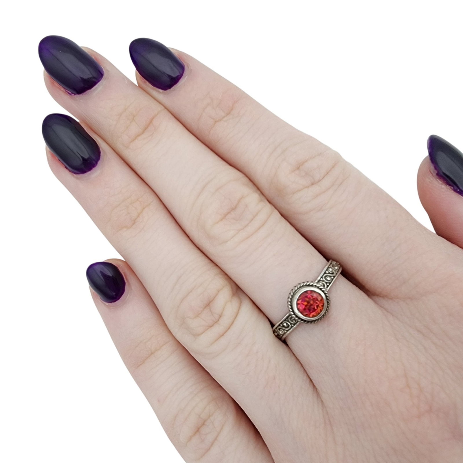 Sarda Sterling Ruby Ring Sz 8 - 2