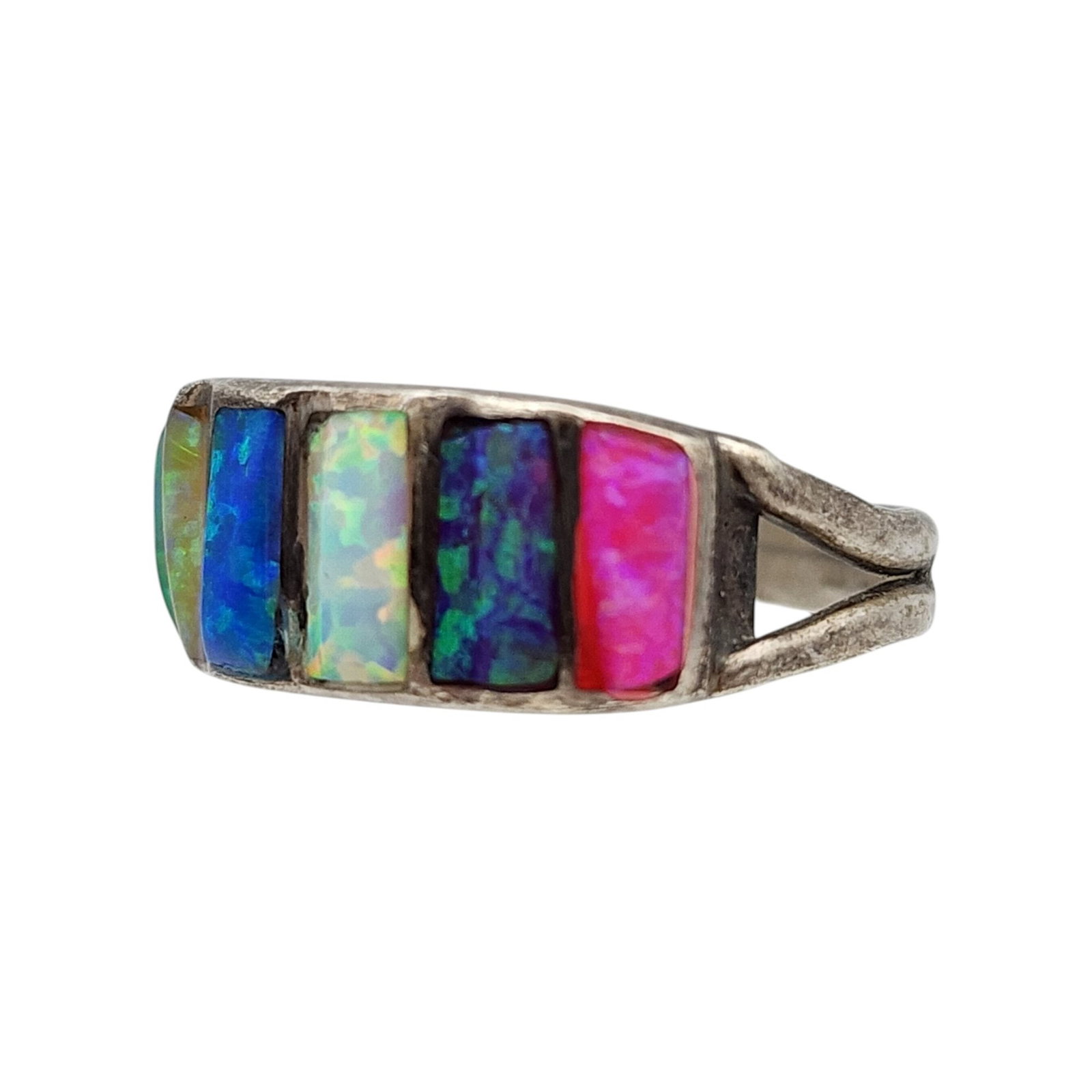Sterling Multicolor Opal Ring Sz 6.5 - 3