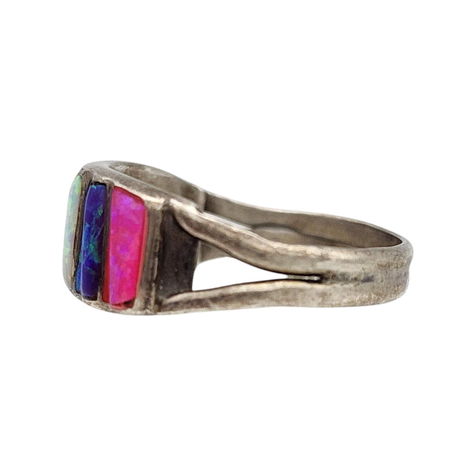 Sterling Multicolor Opal Ring Sz 6.5 - 4
