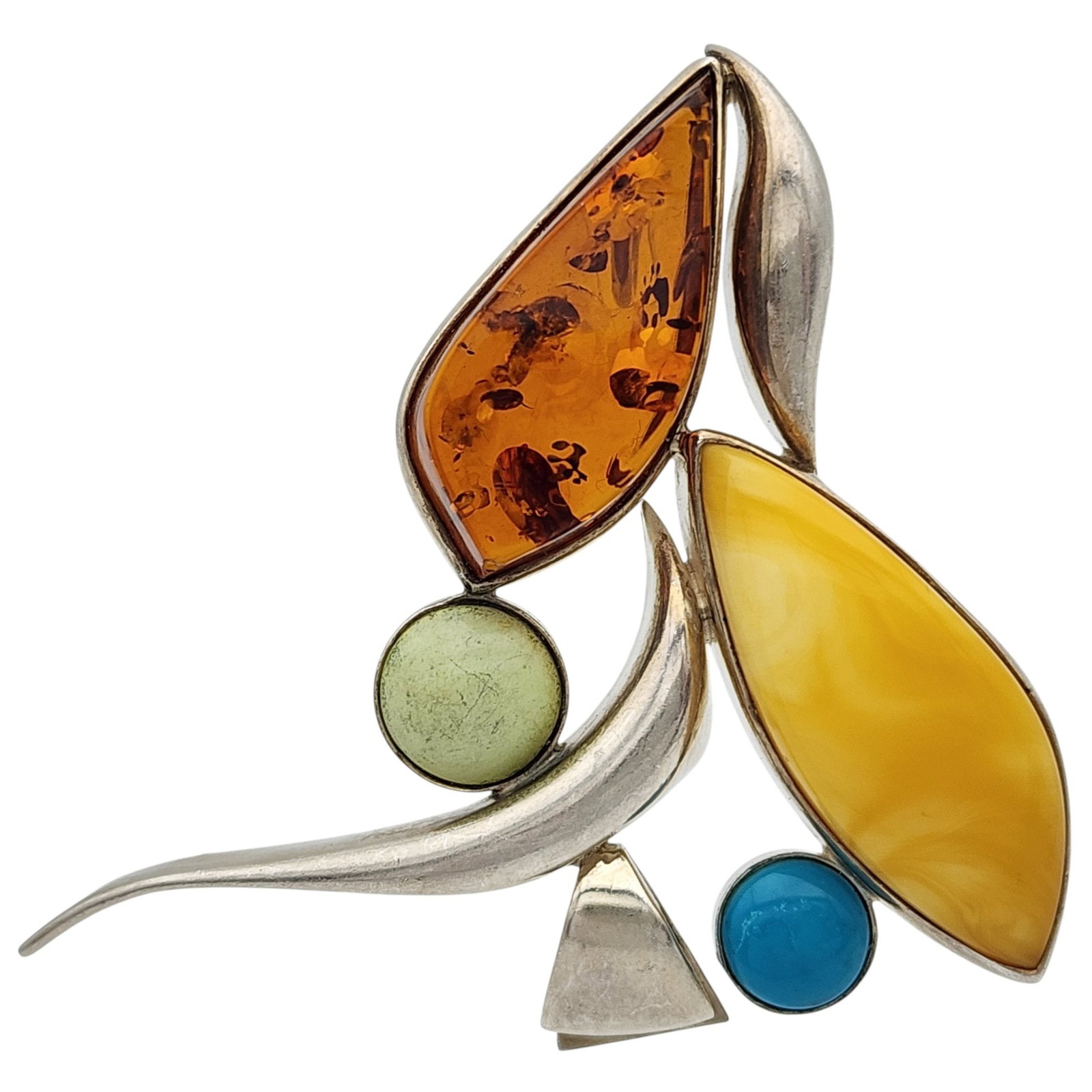 Large Sterling Multicolor Amber Pendant: Large Sterling Multicolor Amber Pendant - 18.1g