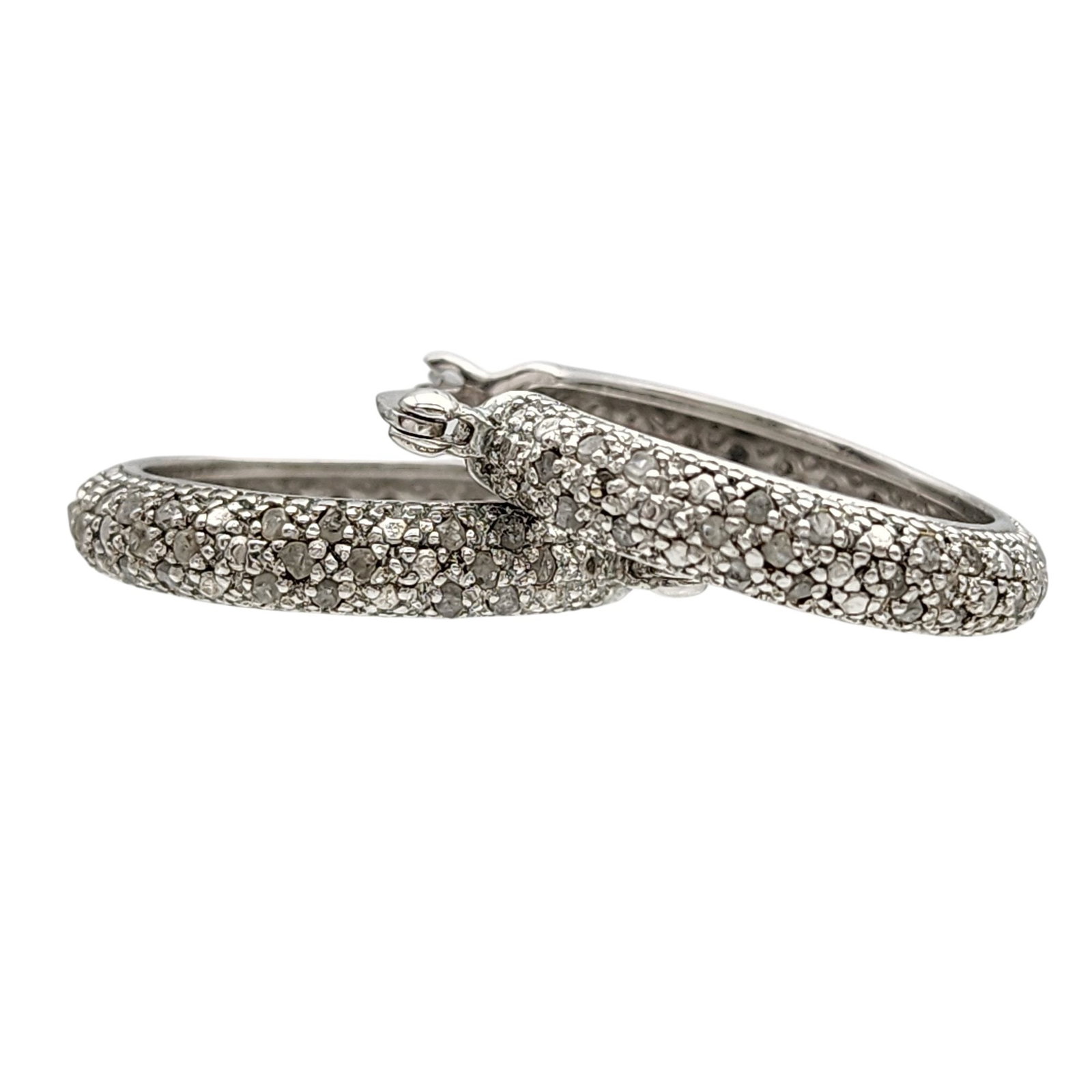 Sterling Diamond Hoop Earrings: Sterling Diamond/Moissanite Hoop Earrings 7.8g