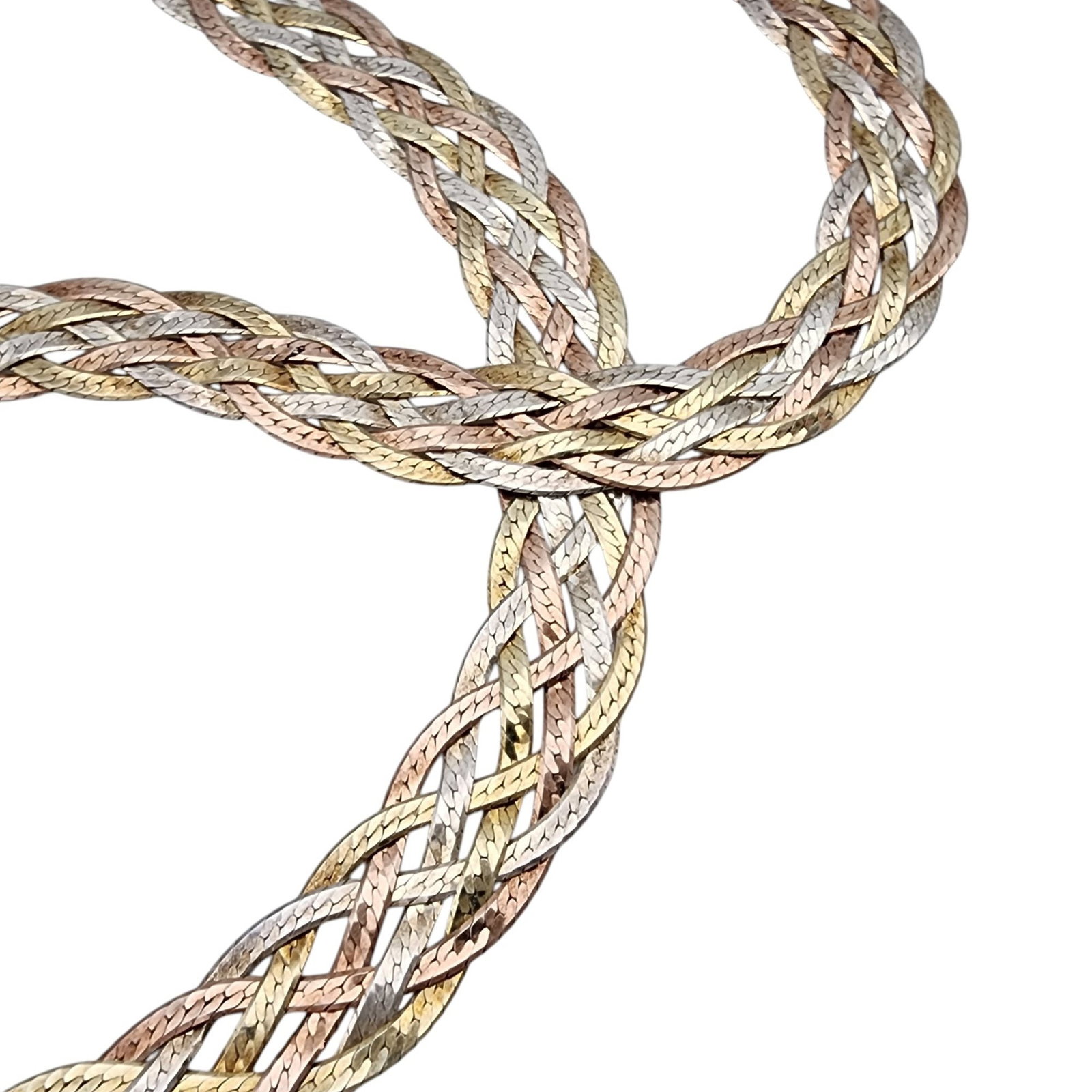 Italy Sterling Tricolor Weaved Herringbone Chain Necklace: Italy Sterling Tricolor Weaved Herringbone Chain Necklace - 17.7g - length approx 18"