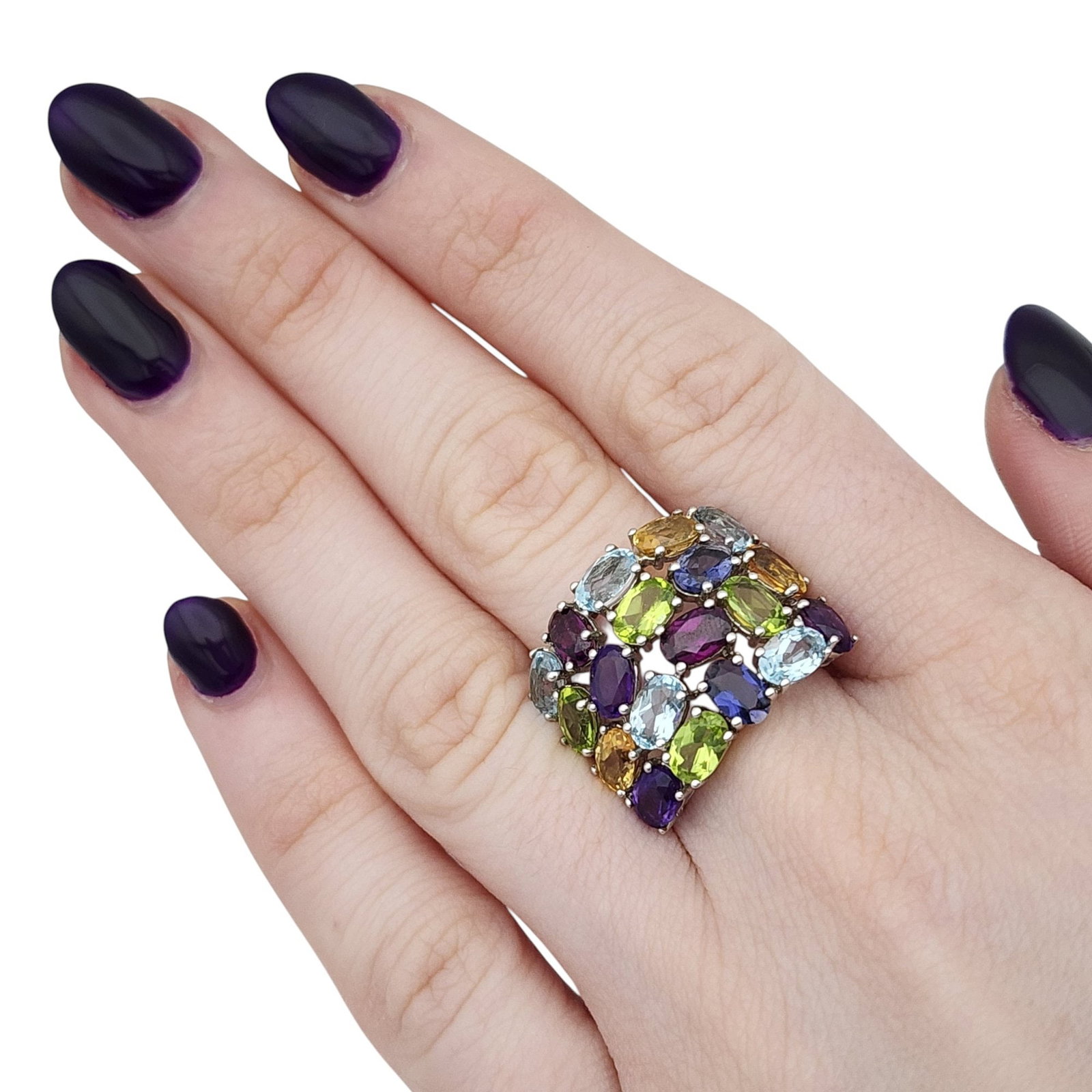 Sterling Multi Stone Gem Ring Sz 9 - 2