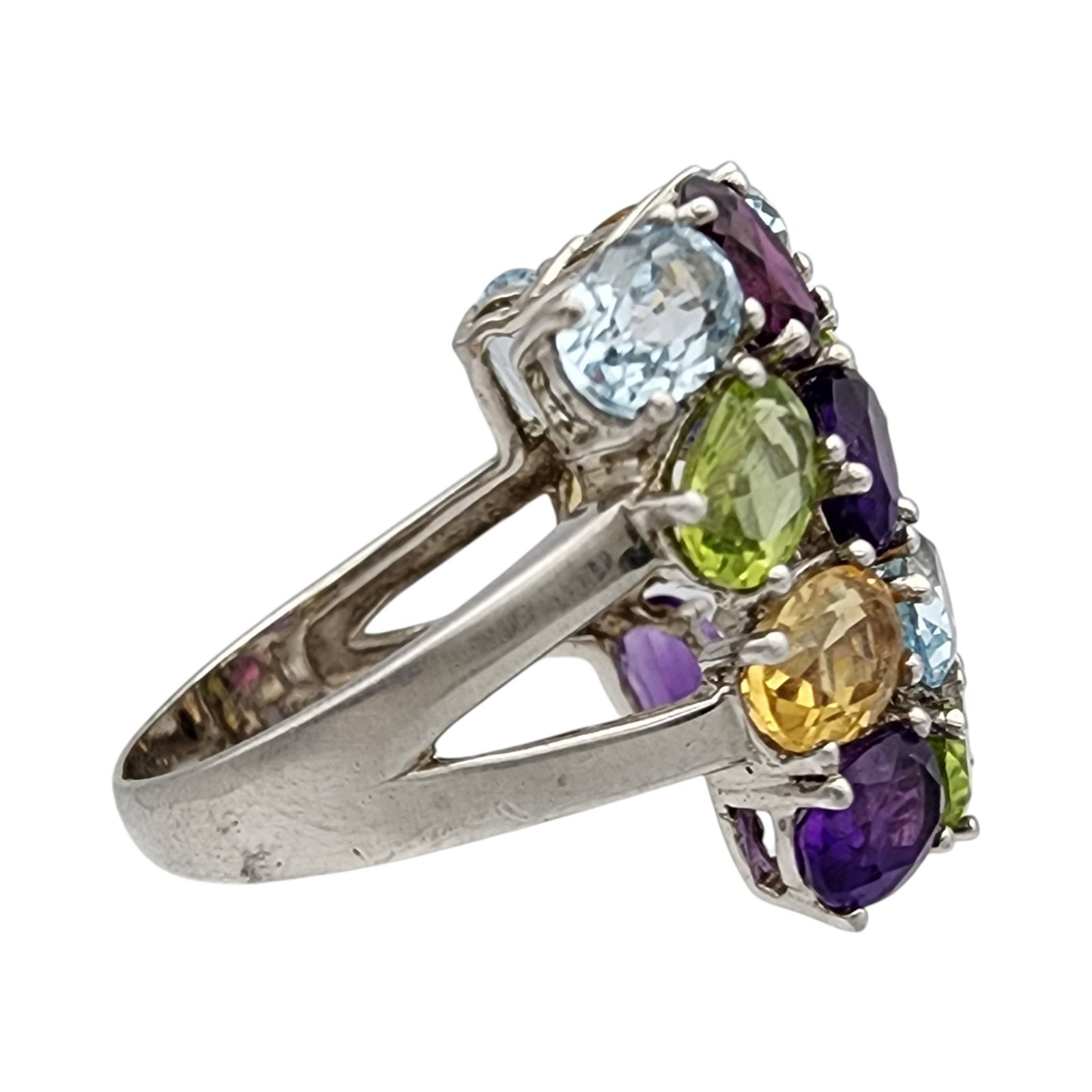 Sterling Multi Stone Gem Ring Sz 9 - 3