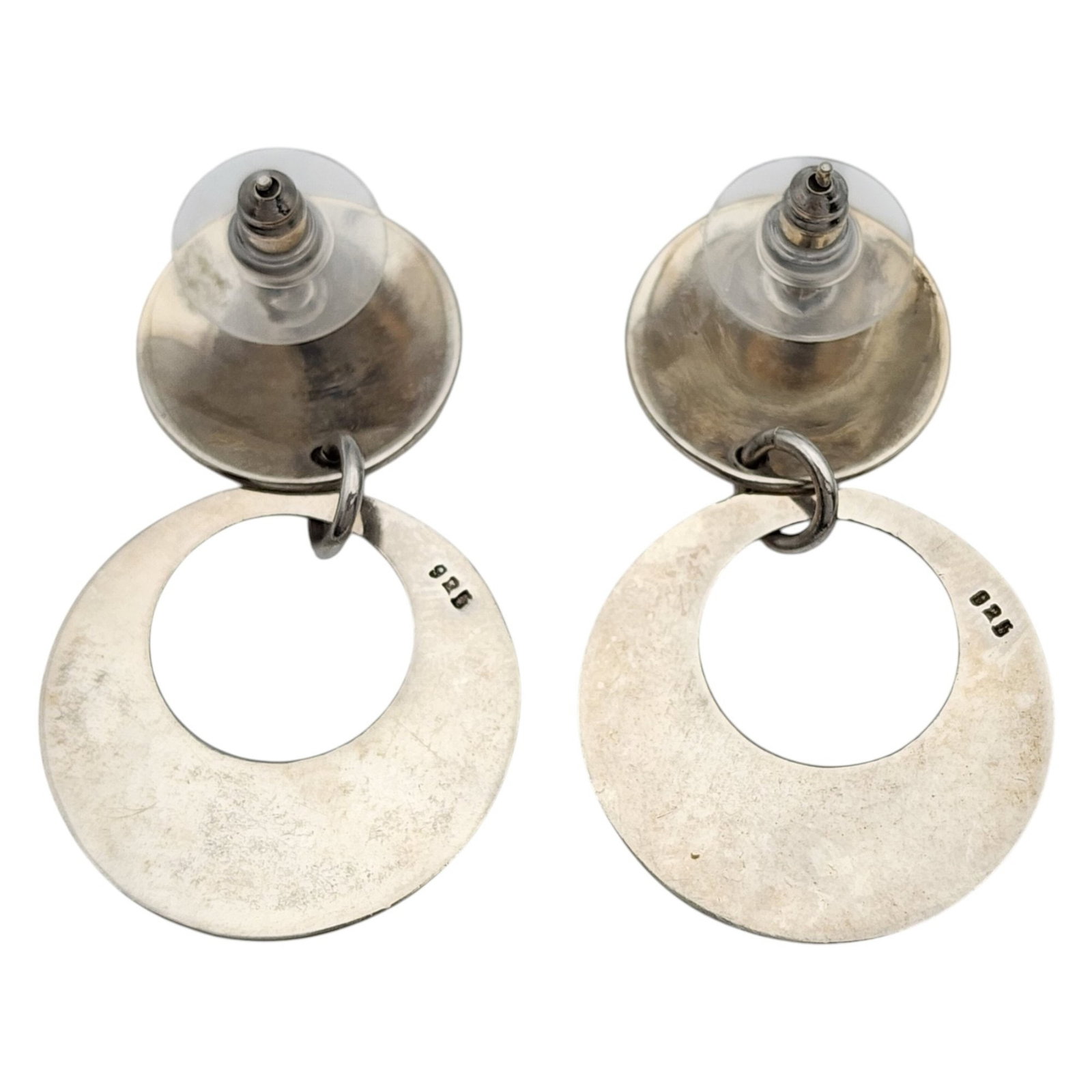 Sterling Hammered Double Circle Dangle Earrings - 3