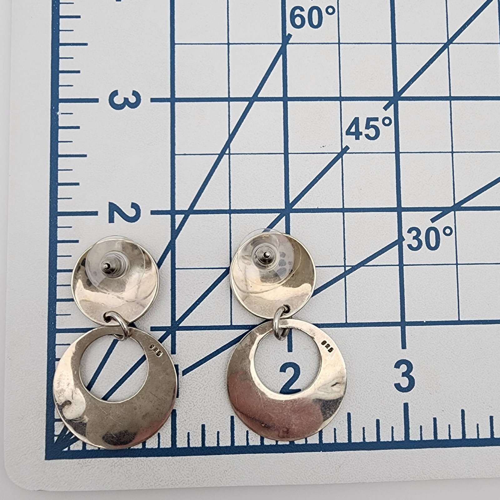 Sterling Hammered Double Circle Dangle Earrings - 4