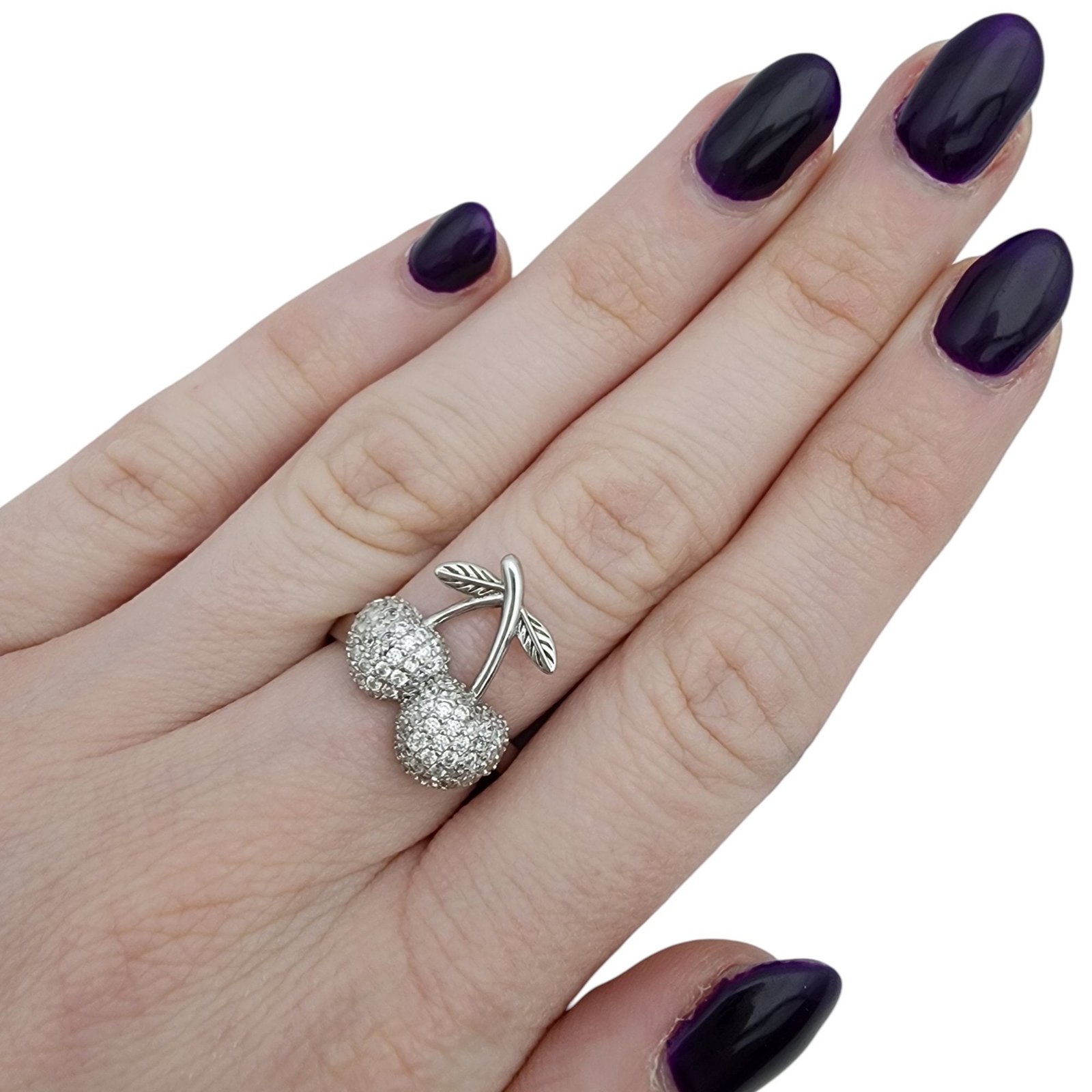 Sterling Pave Cherry Adjustable Ring - 2