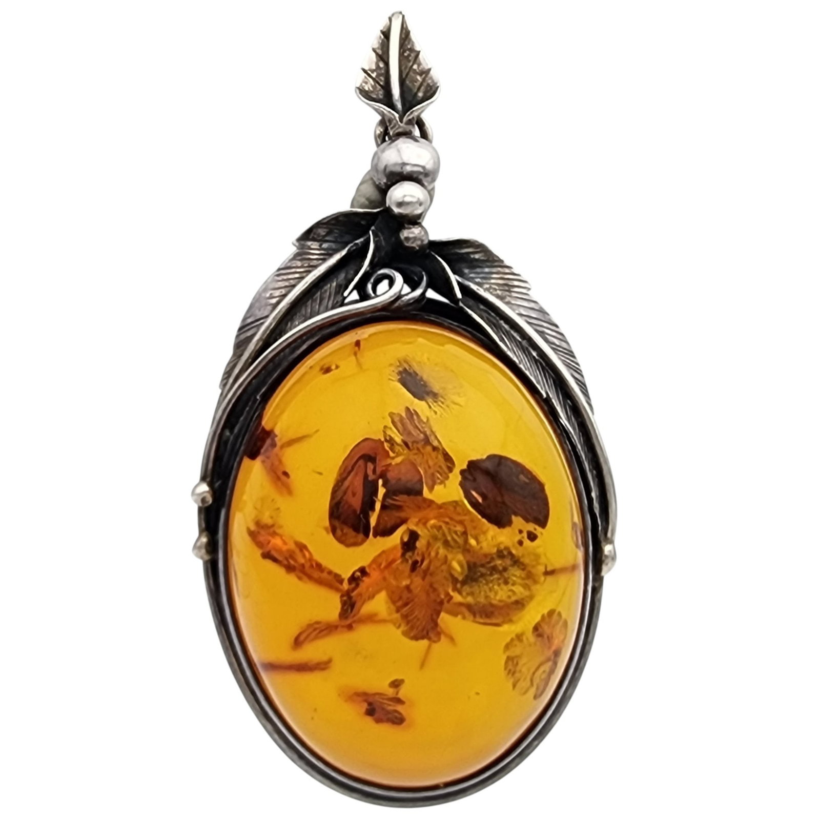 Vintage Sterling Amber Pendant: Big! Vintage Sterling Amber Pendant 21.6g