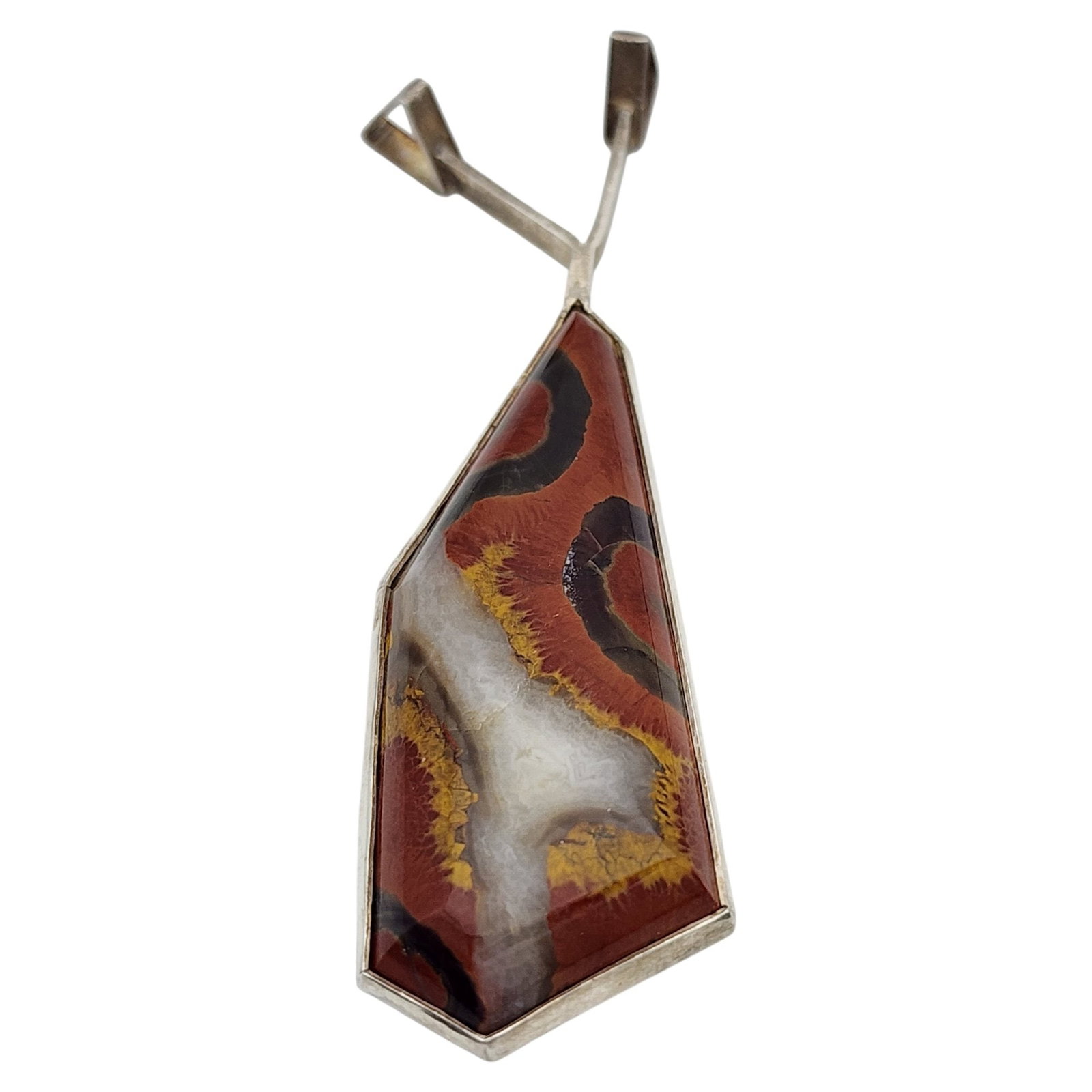 Big Sterling Abstract Moroccan Seam Agate Pendant: Big Sterling Abstract Moroccan Seam Agate Pendant 19.8g - approximately 3.5" long x 1" wide