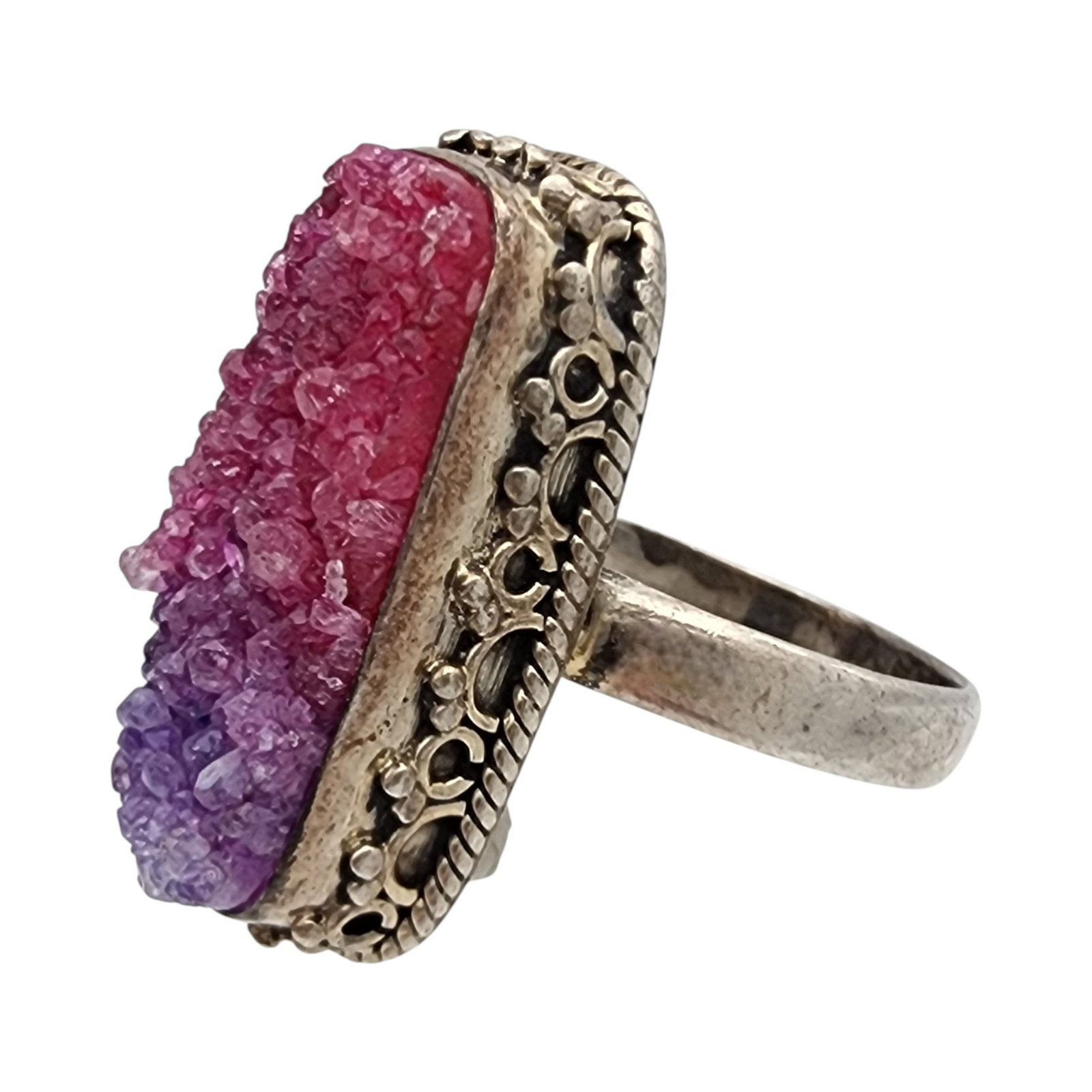 Sterling Geode Ring Sz 7.5 - 4