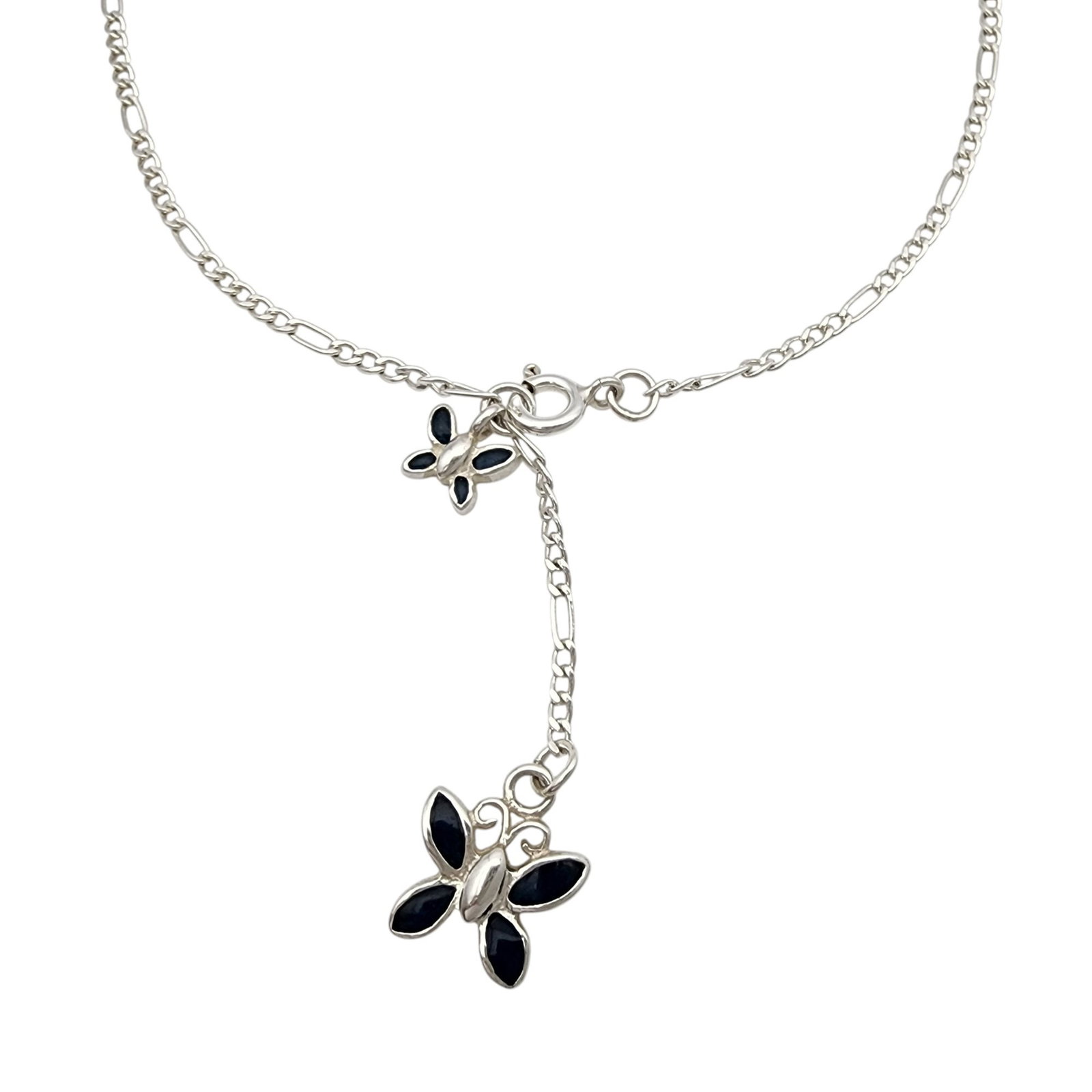 Sterling Enamel Butterfly Figaro Chain Bracelet Anklet: Sterling Enamel Butterfly Figaro Chain Bracelet/Anklet 3.3g