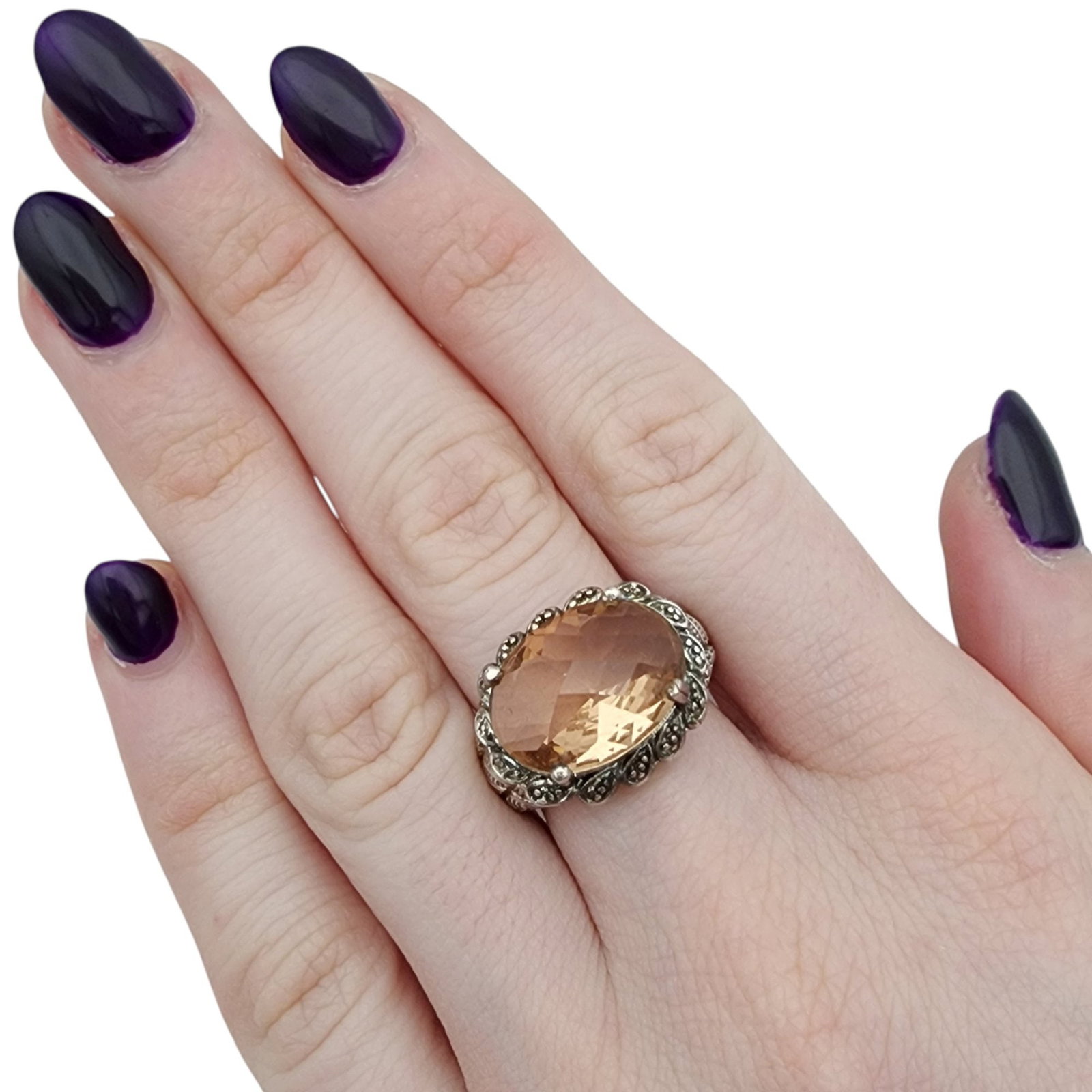 Sterling Peach CZ Ring Sz 7 (1 of 9)