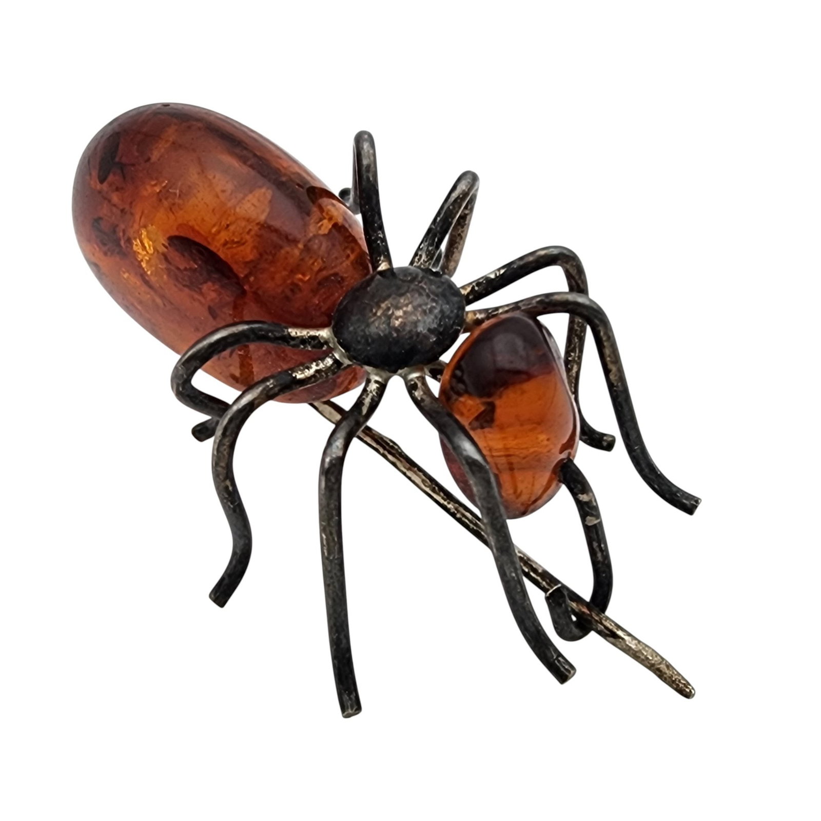 Gdansk Poland Sterling Baltic Amber Spider Brooch: Vintage Gdansk Poland Sterling Baltic Amber Spider Brooch - 3.7g