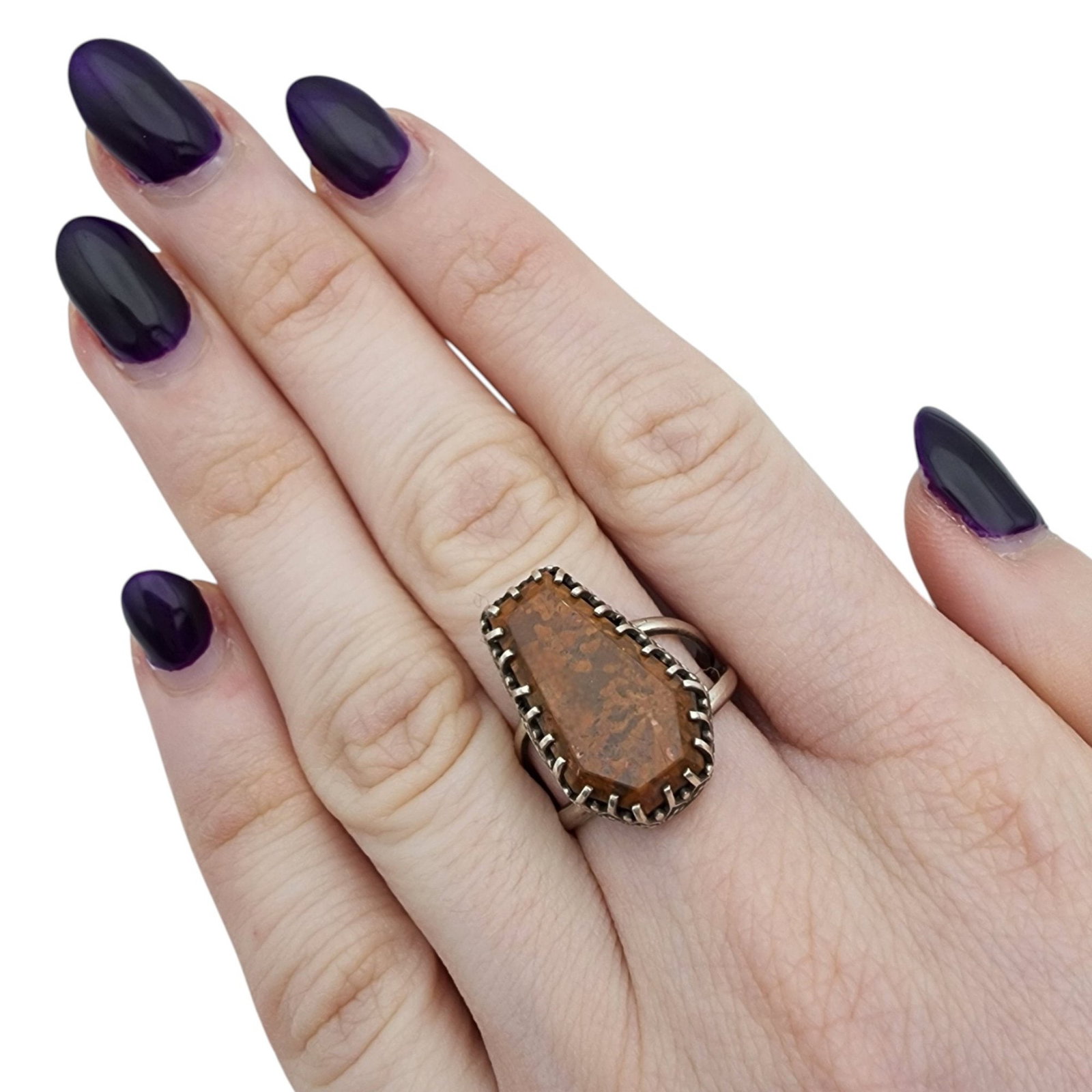 Signed Sterling Jasper Ring Sz 8 - 2