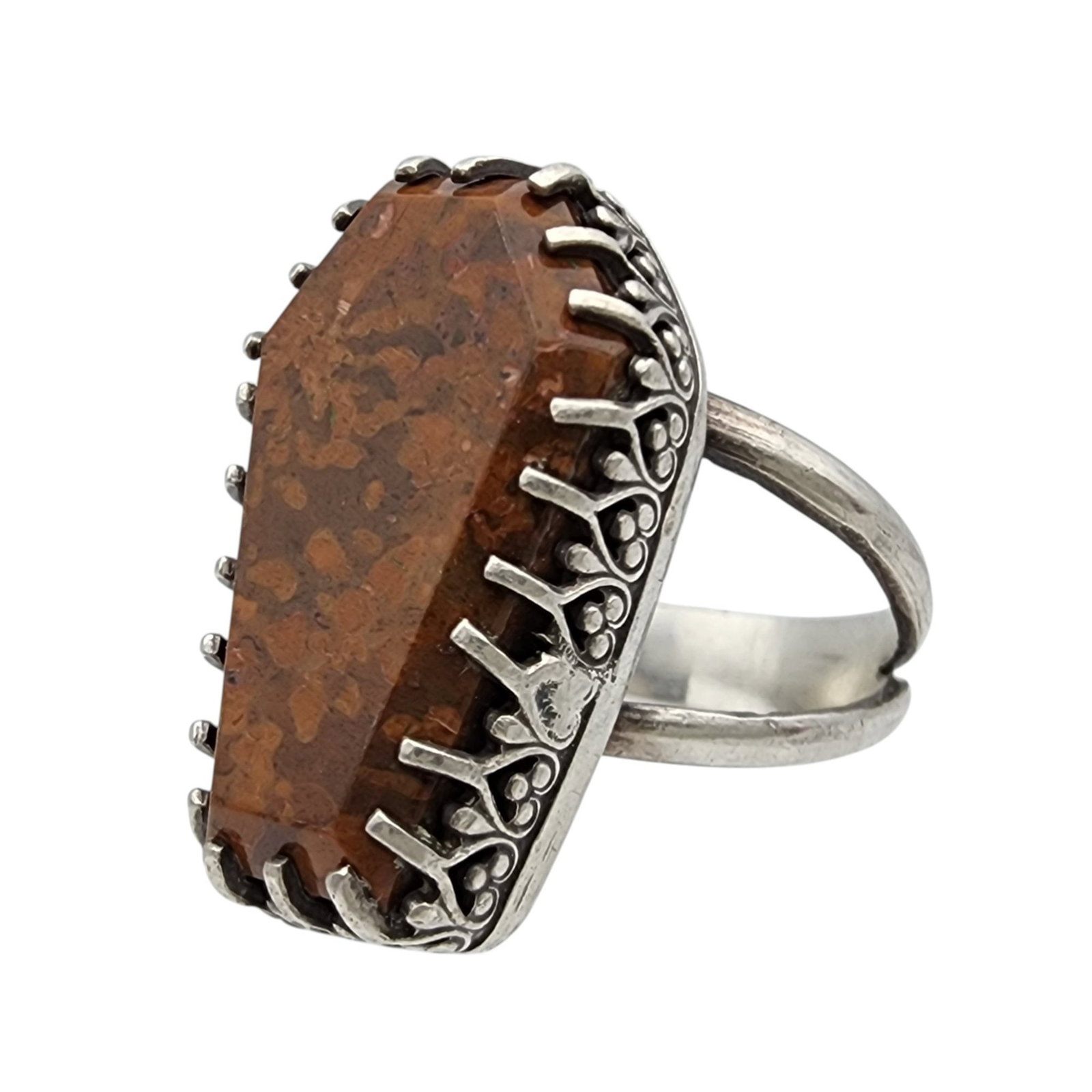 Signed Sterling Jasper Ring Sz 8 - 3