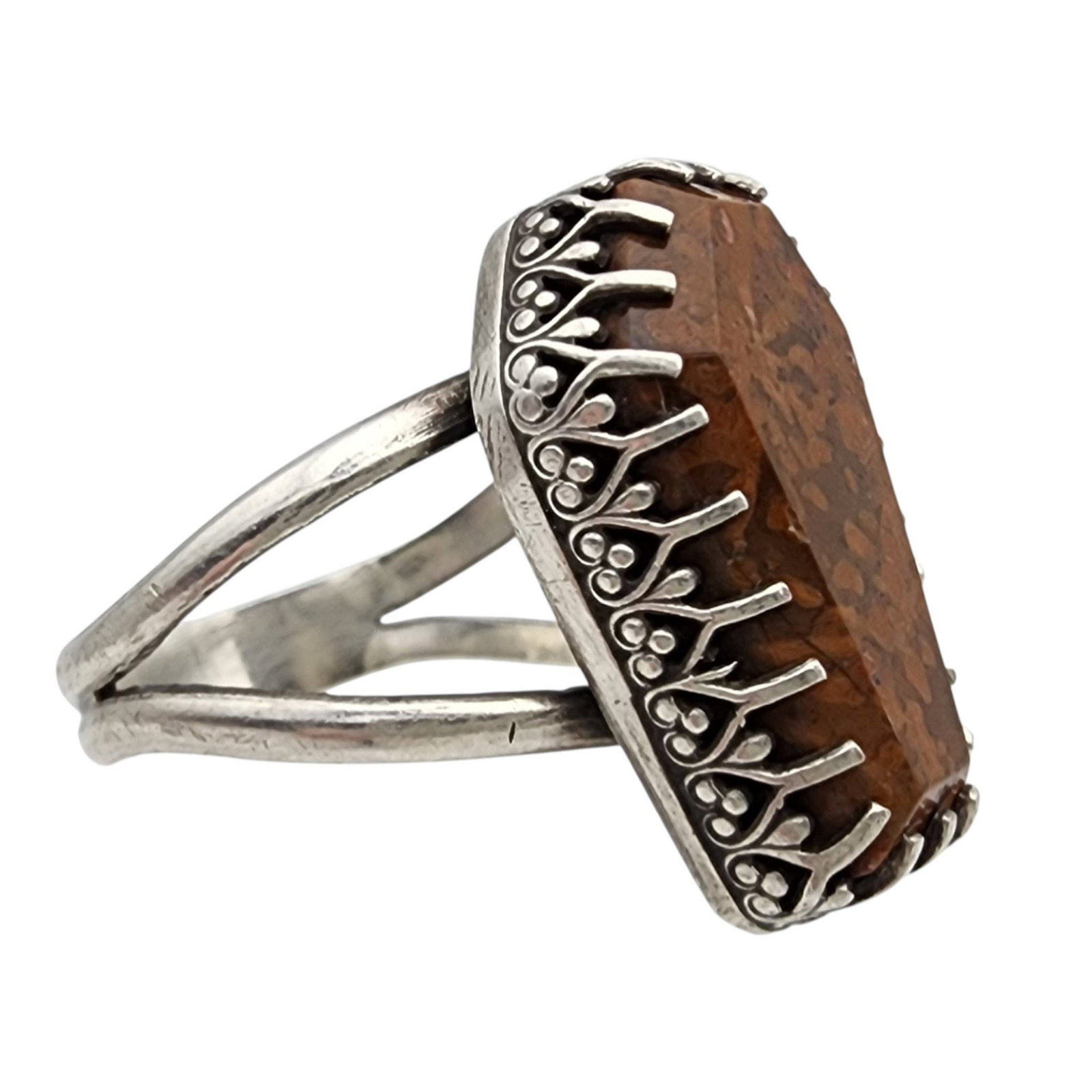 Signed Sterling Jasper Ring Sz 8 - 4