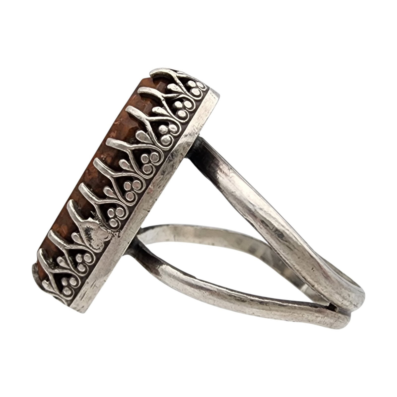 Signed Sterling Jasper Ring Sz 8 - 5