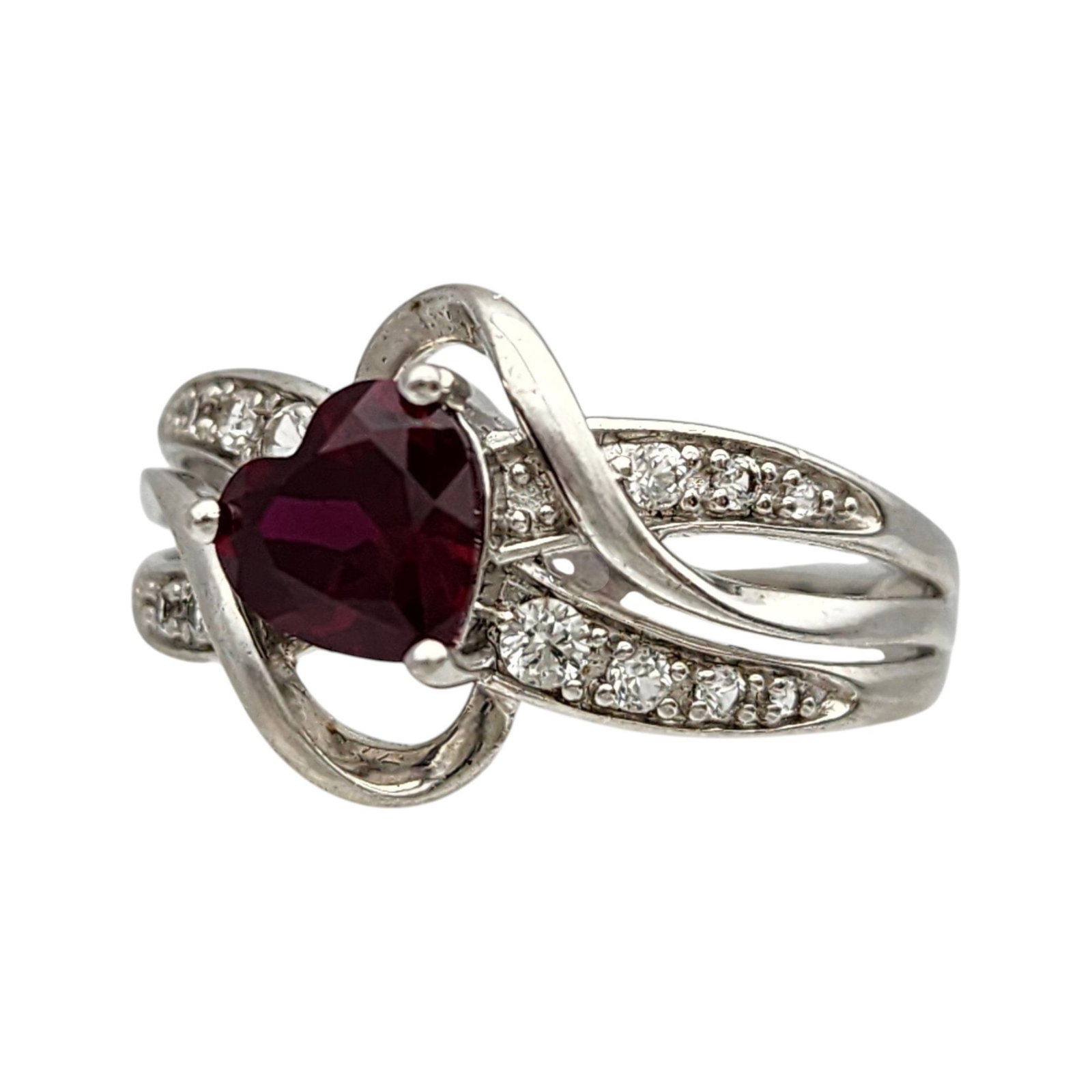 Sterling Ruby Heart Ring Sz 7 - 2