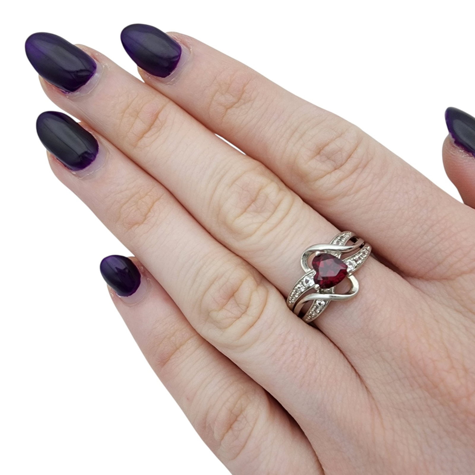 Sterling Ruby Heart Ring Sz 7 - 3