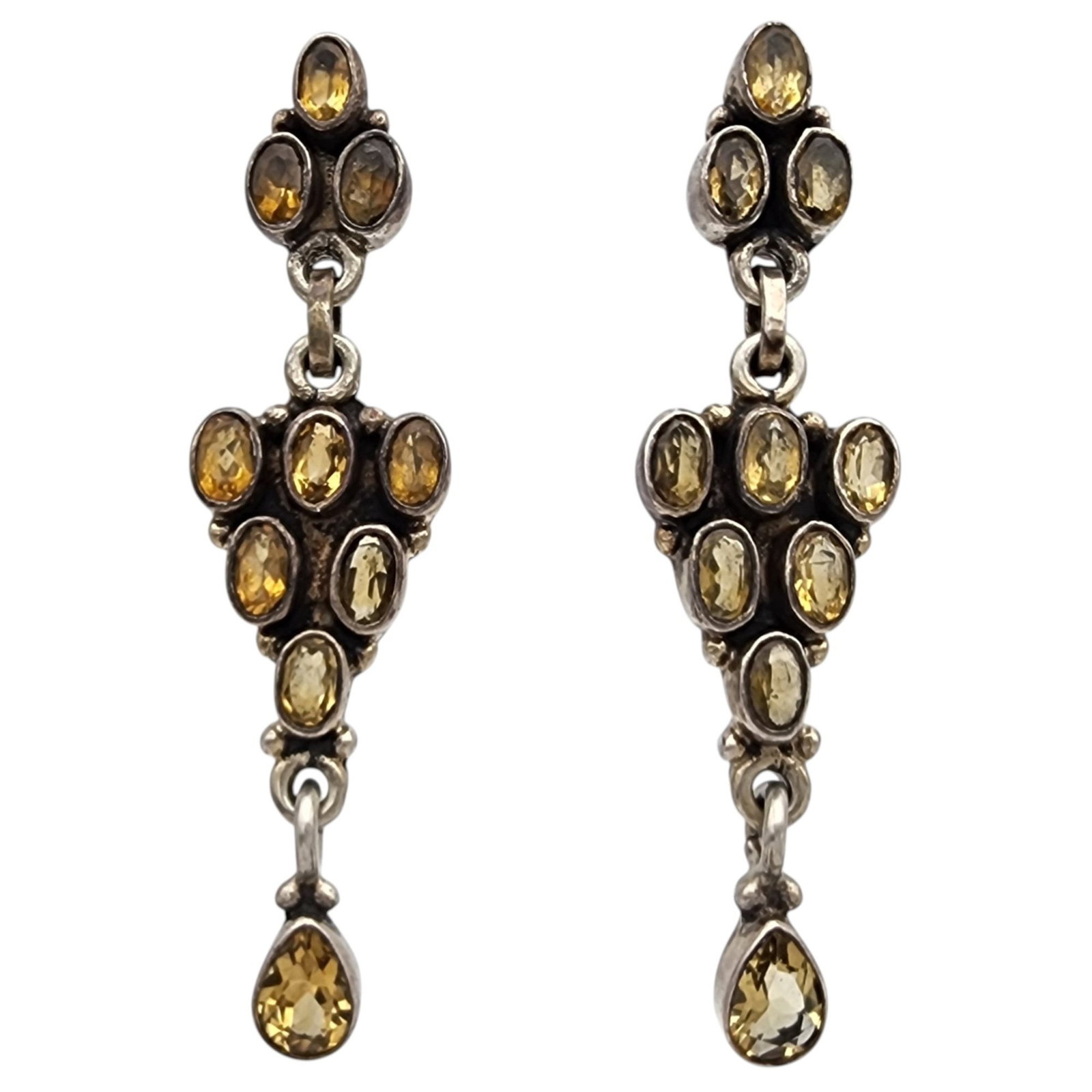 Sterling Citrine Cluster Dangle Earrings: Sterling Citrine Cluster Dangle Earrings 10.4g